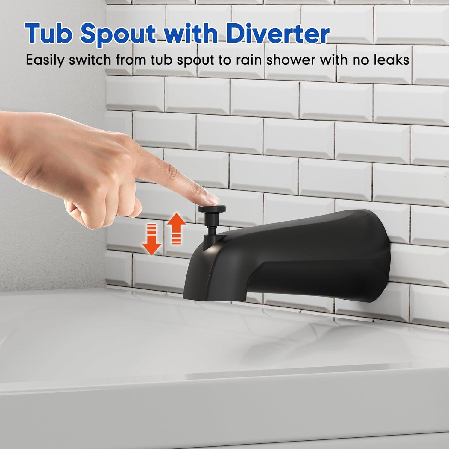 imageBlack Shower Faucet Set All Metal Tub Shower Trim Kit Shower Head and Handle Set Bathtub Shower Faucet Set SingleHandle Tub Shower Trim Kit with Valve Matte Black Valve IncludeMatte Black