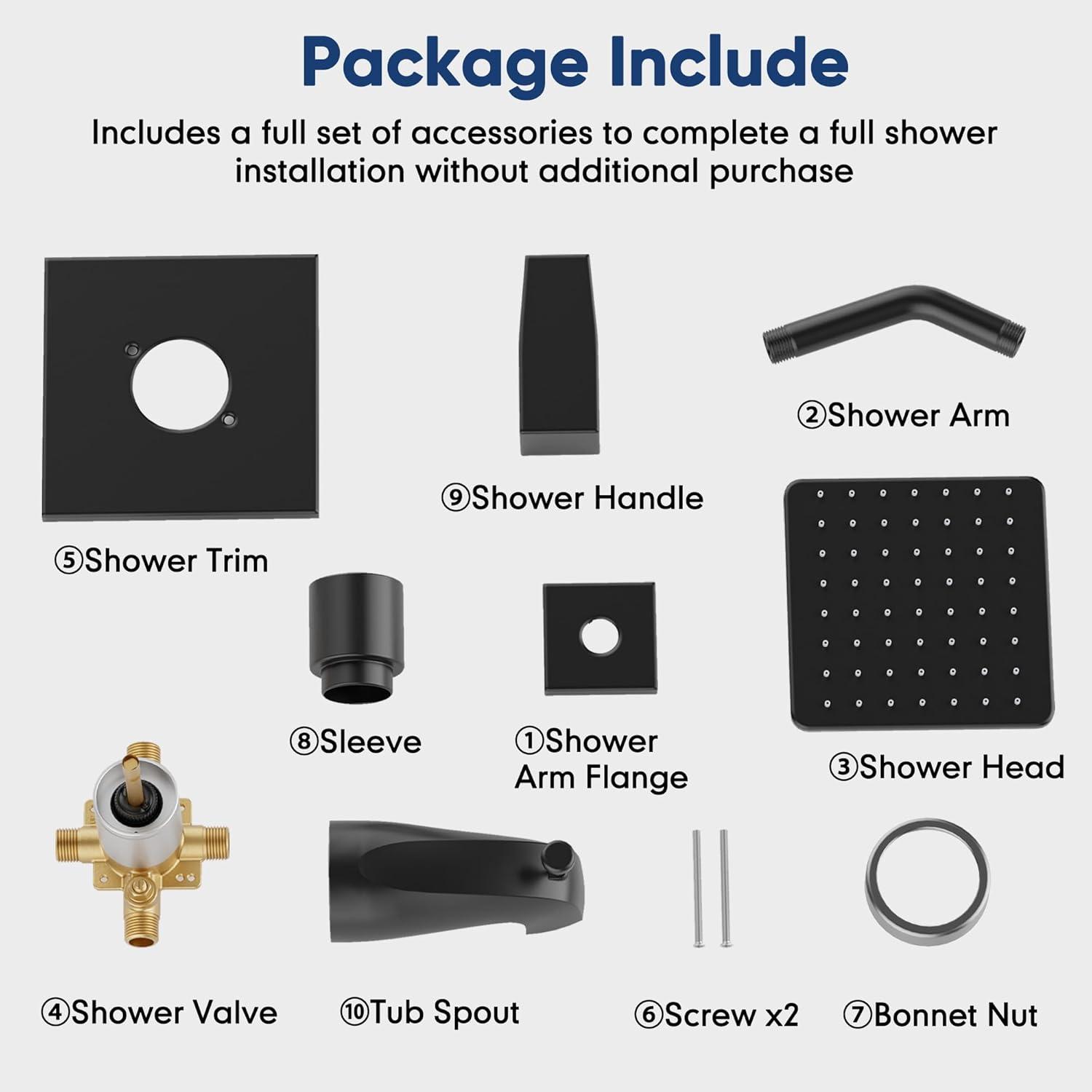 imageBlack Shower Faucet Set All Metal Tub Shower Trim Kit Shower Head and Handle Set Bathtub Shower Faucet Set SingleHandle Tub Shower Trim Kit with Valve Matte Black Valve IncludeMatte Black