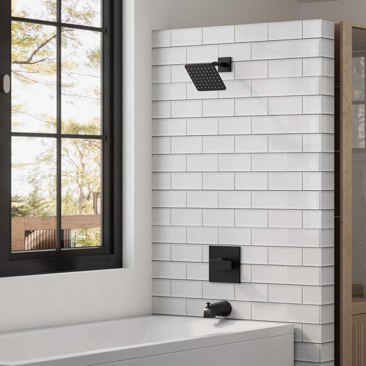 imageBlack Shower Faucet Set All Metal Tub Shower Trim Kit Shower Head and Handle Set Bathtub Shower Faucet Set SingleHandle Tub Shower Trim Kit with Valve Matte Black Valve IncludeMatte Black