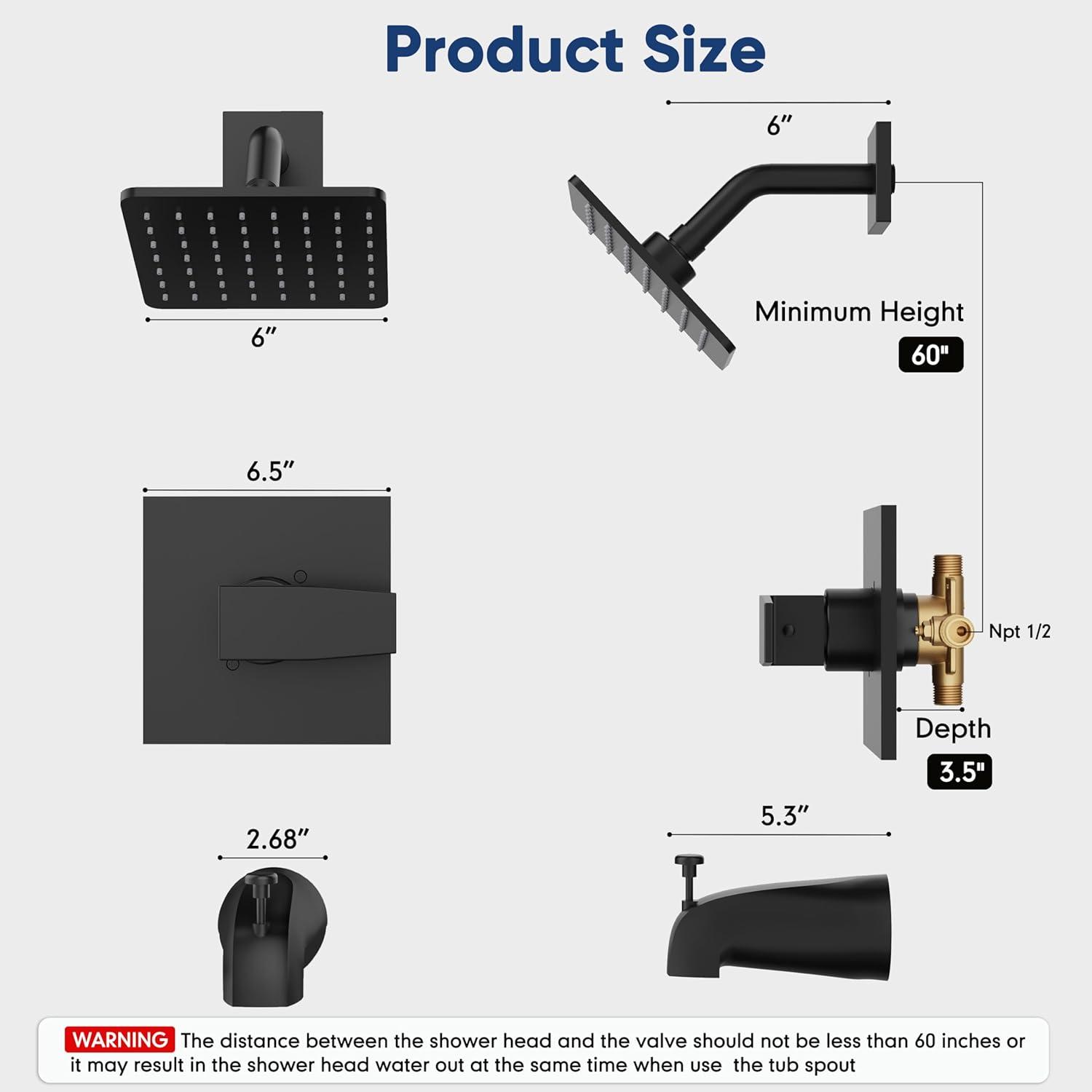 imageBlack Shower Faucet Set All Metal Tub Shower Trim Kit Shower Head and Handle Set Bathtub Shower Faucet Set SingleHandle Tub Shower Trim Kit with Valve Matte Black Valve IncludeMatte Black