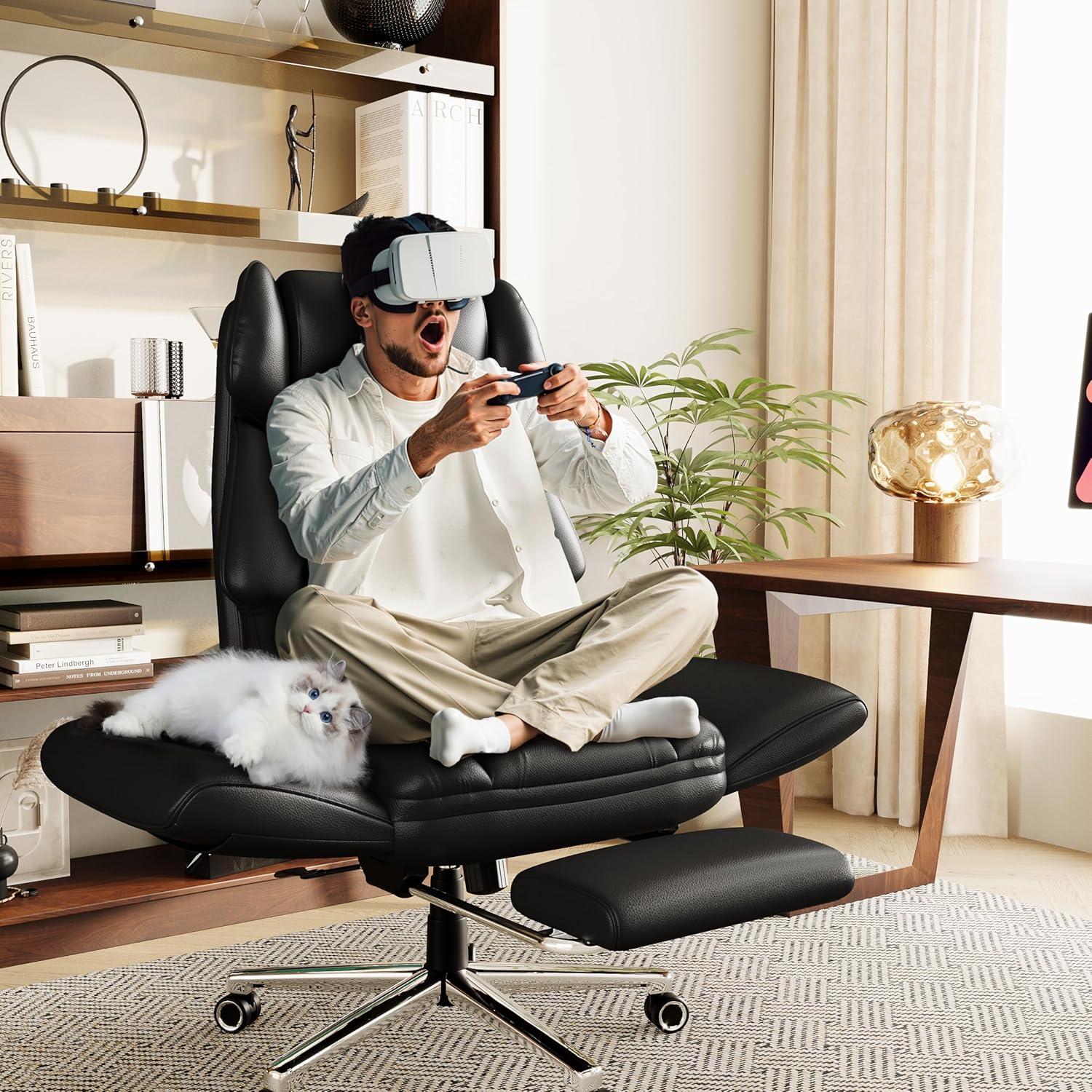 imageGABRYLLY Ergonomic Chair with Footrest Wide Cross Legged Chair with Reversible Armrests 120Tilt Lumbar SupportHeavyDuty Base Big and Tall Executive Chair Plus Black GY82766Black