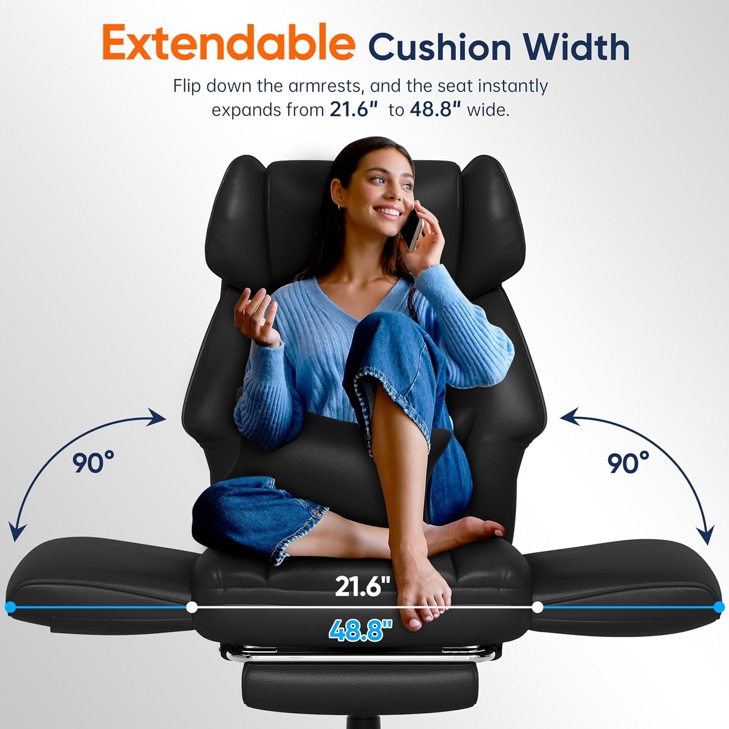 imageGABRYLLY Ergonomic Chair with Footrest Wide Cross Legged Chair with Reversible Armrests 120Tilt Lumbar SupportHeavyDuty Base Big and Tall Executive Chair Plus Black GY82766Black