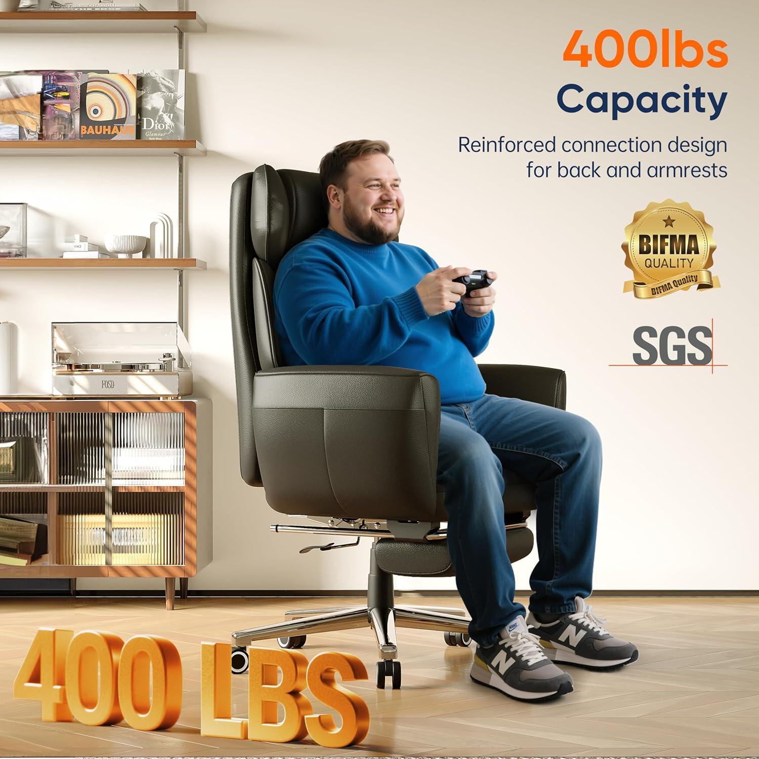 imageGABRYLLY Ergonomic Chair with Footrest Wide Cross Legged Chair with Reversible Armrests 120Tilt Lumbar SupportHeavyDuty Base Big and Tall Executive Chair Plus Black GY82766Black