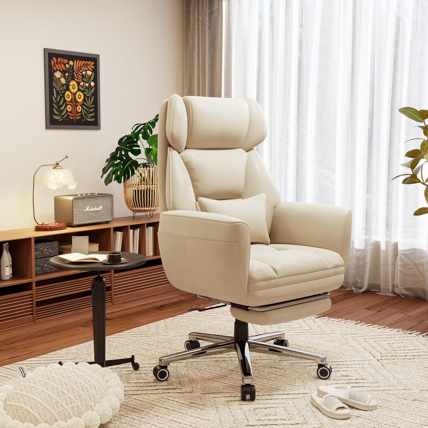 imageGABRYLLY Ergonomic Chair with Footrest Wide Cross Legged Chair with Reversible Armrests 120Tilt Lumbar SupportHeavyDuty Base Big and Tall Executive Chair Plus Black GY82766Ivory