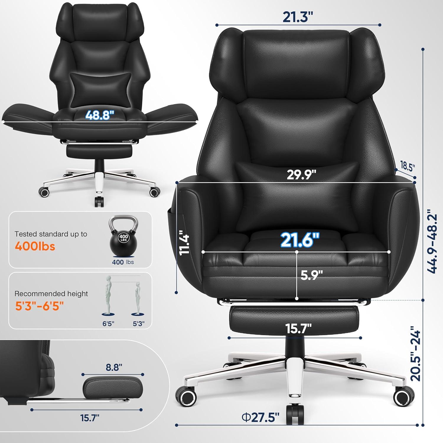 imageGABRYLLY Ergonomic Chair with Footrest Wide Cross Legged Chair with Reversible Armrests 120Tilt Lumbar SupportHeavyDuty Base Big and Tall Executive Chair Plus Black GY82766Black