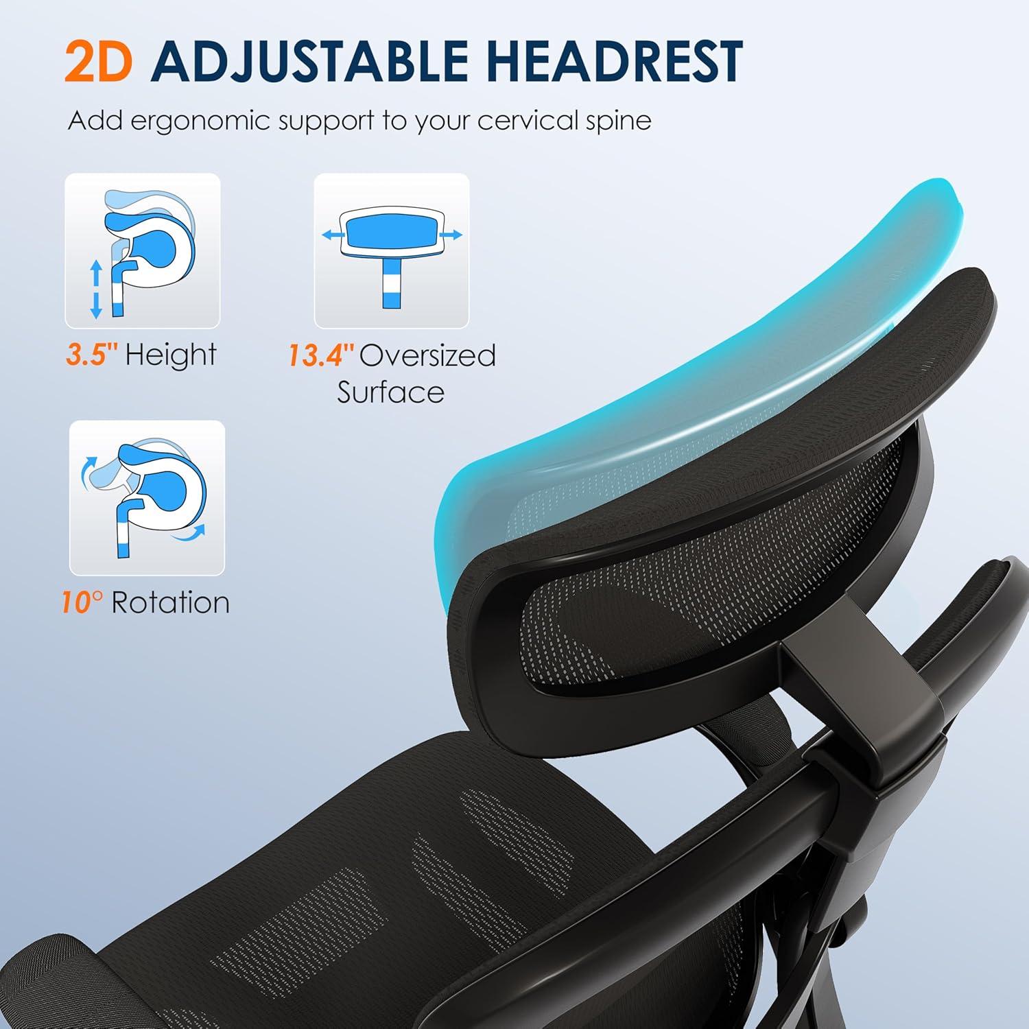 imageGABRYLLY Ergonomic Mesh Office Chair White Desk Chair FlipUp Armrest Adjustable Headrest Tilting with Soft Seat and PU Wheel Elite Home Desk Chair for Work Study Gaming GY1108Black