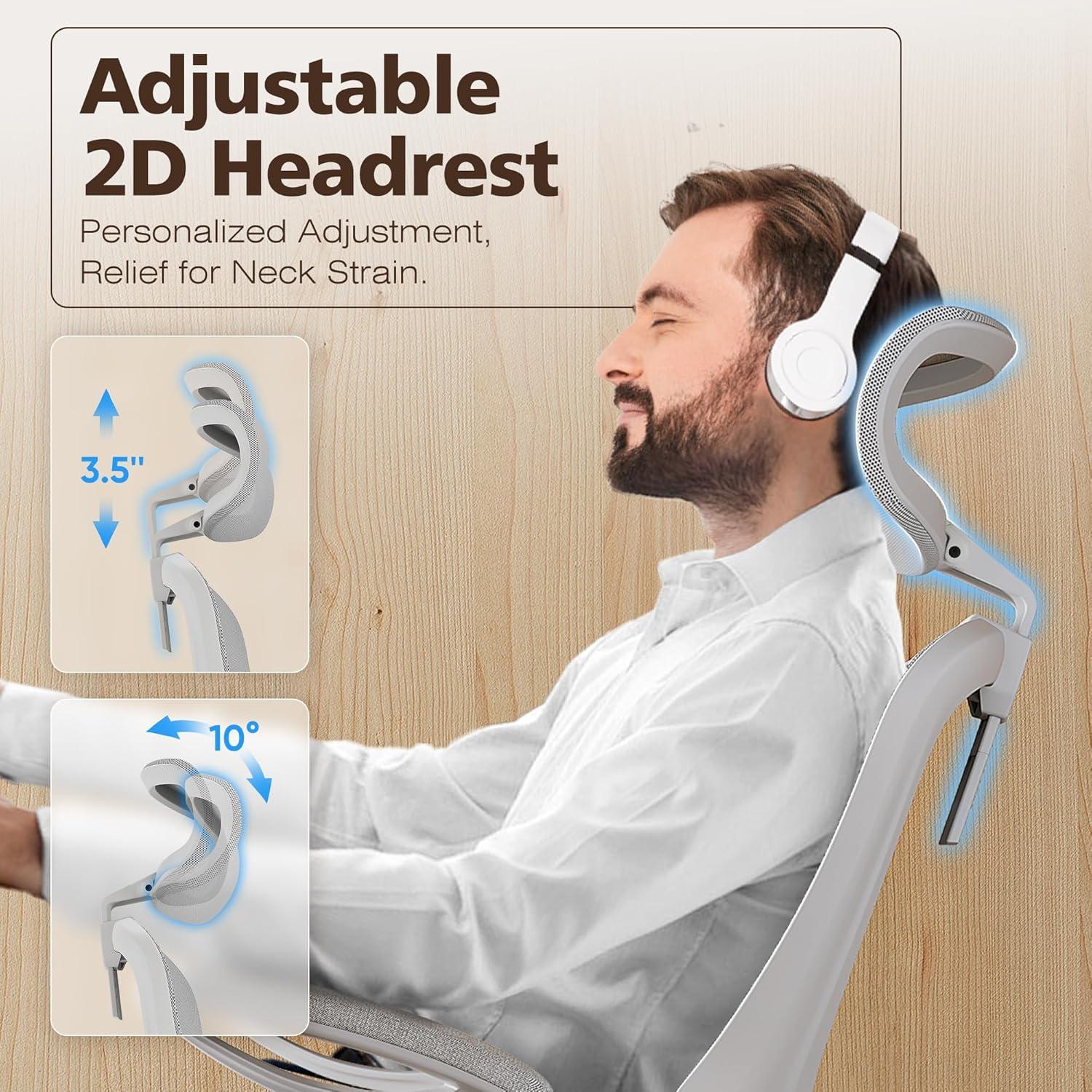 imageGABRYLLY Ergonomic Mesh Office Chair White Desk Chair FlipUp Armrest Adjustable Headrest Tilting with Soft Seat and PU Wheel Elite Home Desk Chair for Work Study Gaming GY1108White Mesh