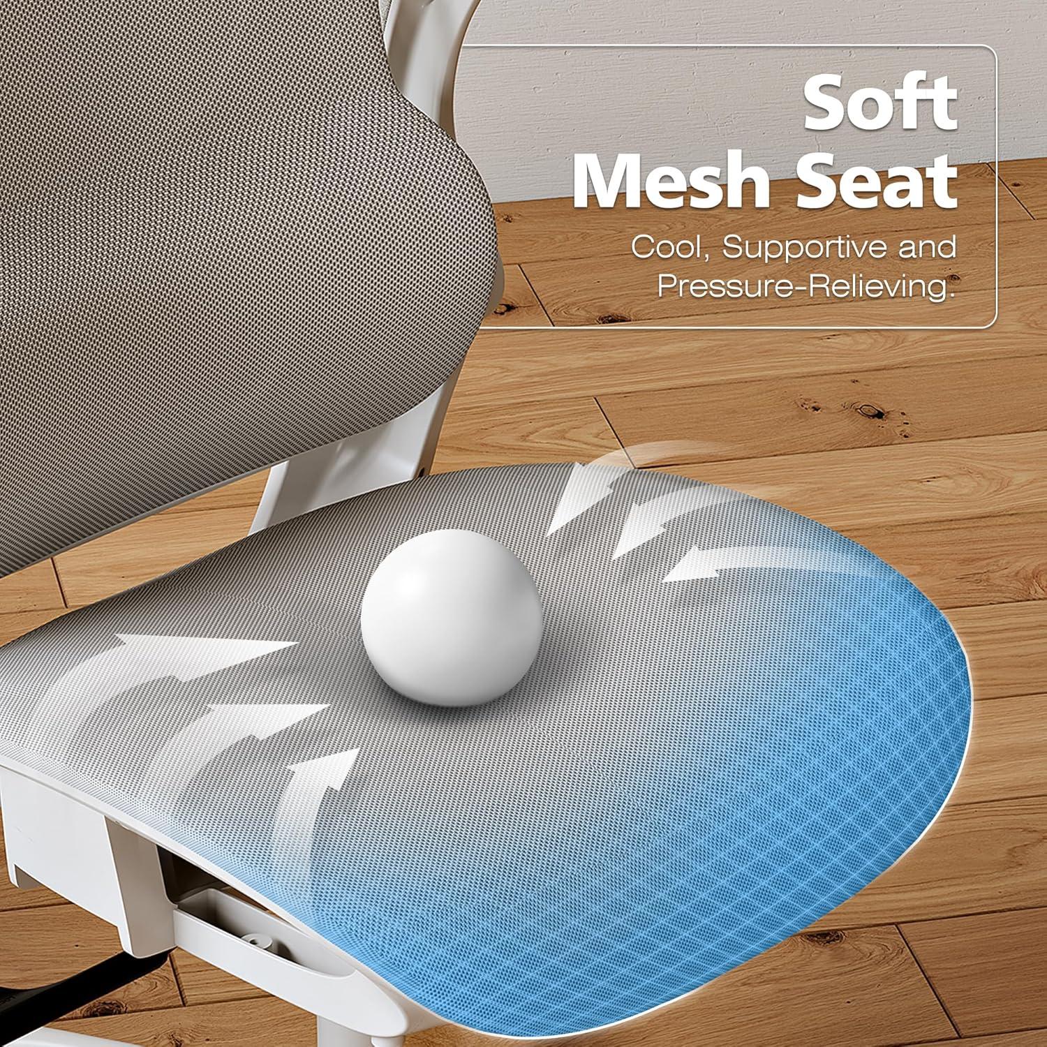 imageGABRYLLY Ergonomic Mesh Office Chair White Desk Chair FlipUp Armrest Adjustable Headrest Tilting with Soft Seat and PU Wheel Elite Home Desk Chair for Work Study Gaming GY1108White Mesh