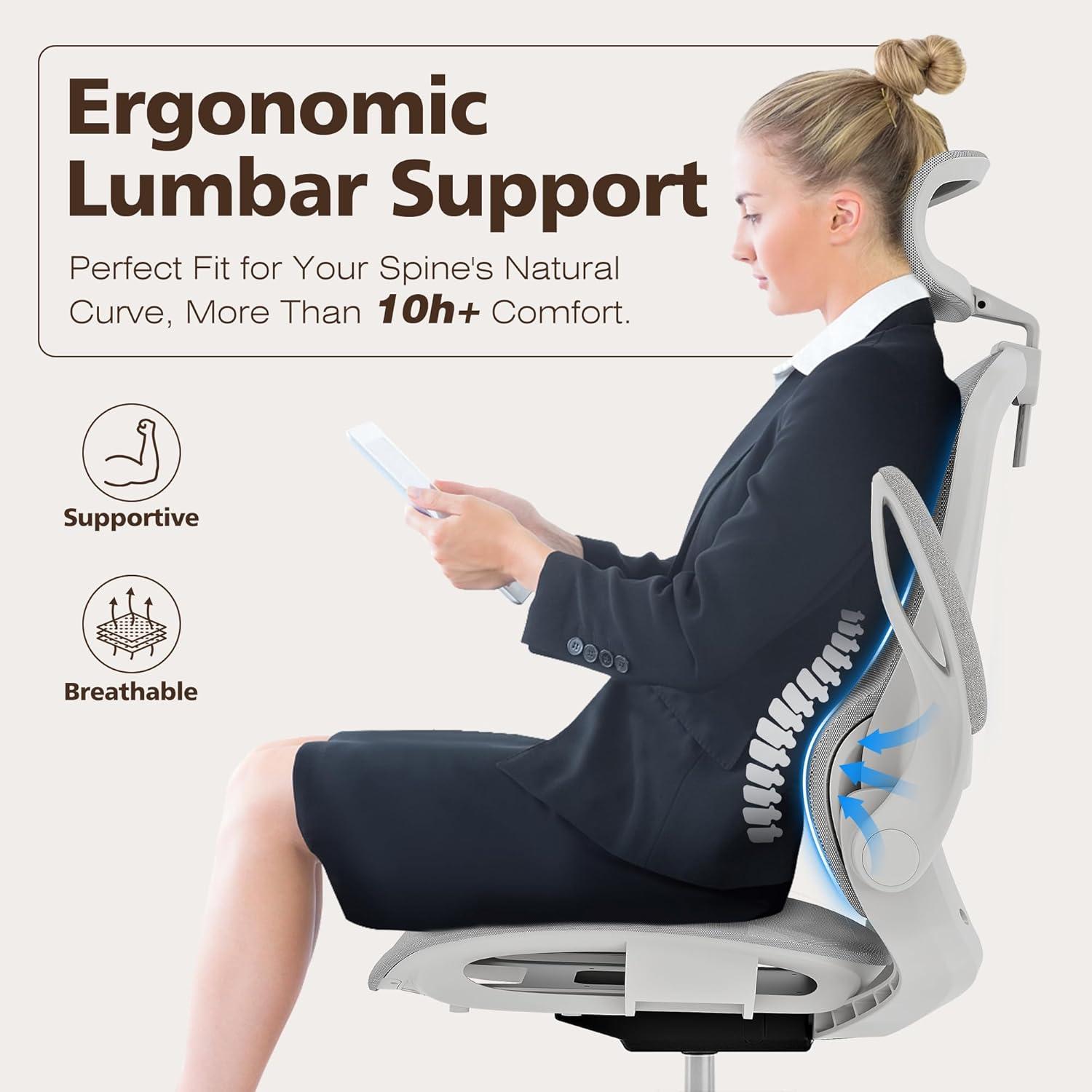 imageGABRYLLY Ergonomic Mesh Office Chair White Desk Chair FlipUp Armrest Adjustable Headrest Tilting with Soft Seat and PU Wheel Elite Home Desk Chair for Work Study Gaming GY1108White Mesh