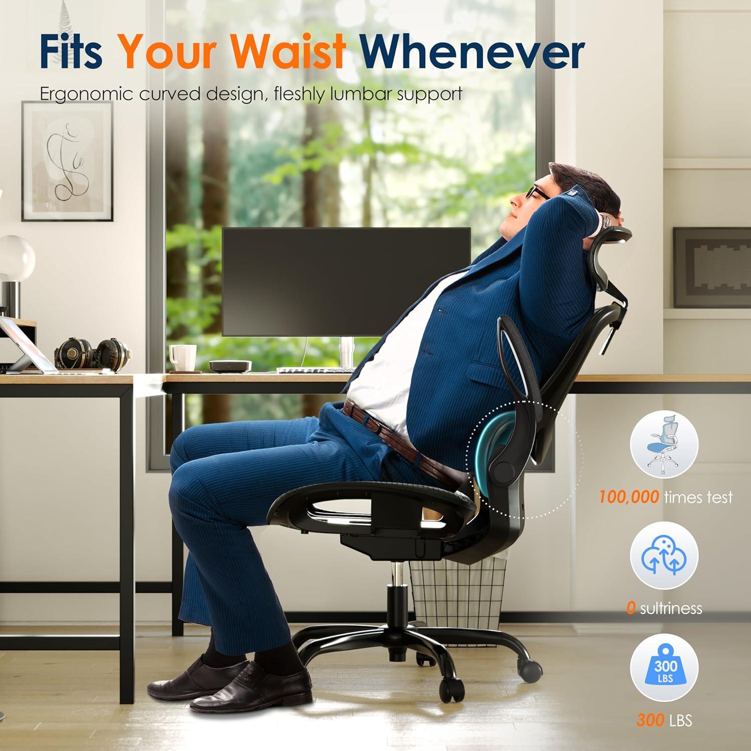 imageGABRYLLY Ergonomic Mesh Office Chair White Desk Chair FlipUp Armrest Adjustable Headrest Tilting with Soft Seat and PU Wheel Elite Home Desk Chair for Work Study Gaming GY1108Black