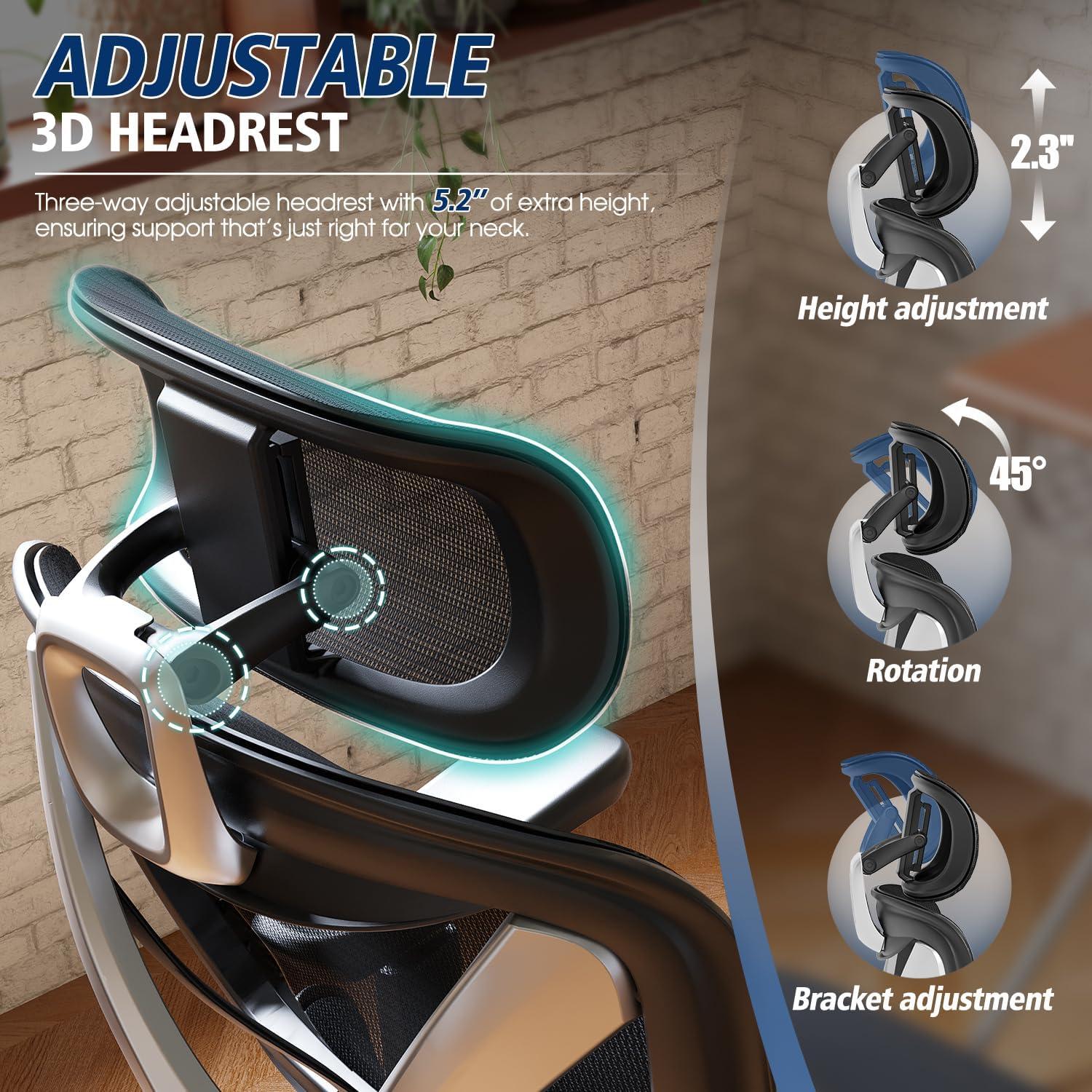 imageGABRYLLY Ergonomic Office Chair Big and Tall Mesh Chair with Lumbar Support 3D armrest 215 Rotation Adjustable Headrest ampamp Soft Seat Durable Computer Chair 350LBS for Work GamingBlack