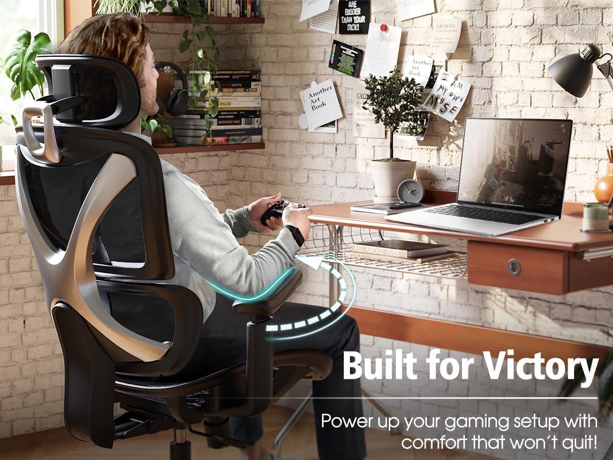 imageGABRYLLY Ergonomic Office Chair Big and Tall Mesh Chair with Lumbar Support 3D armrest 215 Rotation Adjustable Headrest ampamp Soft Seat Durable Computer Chair 350LBS for Work GamingBlack