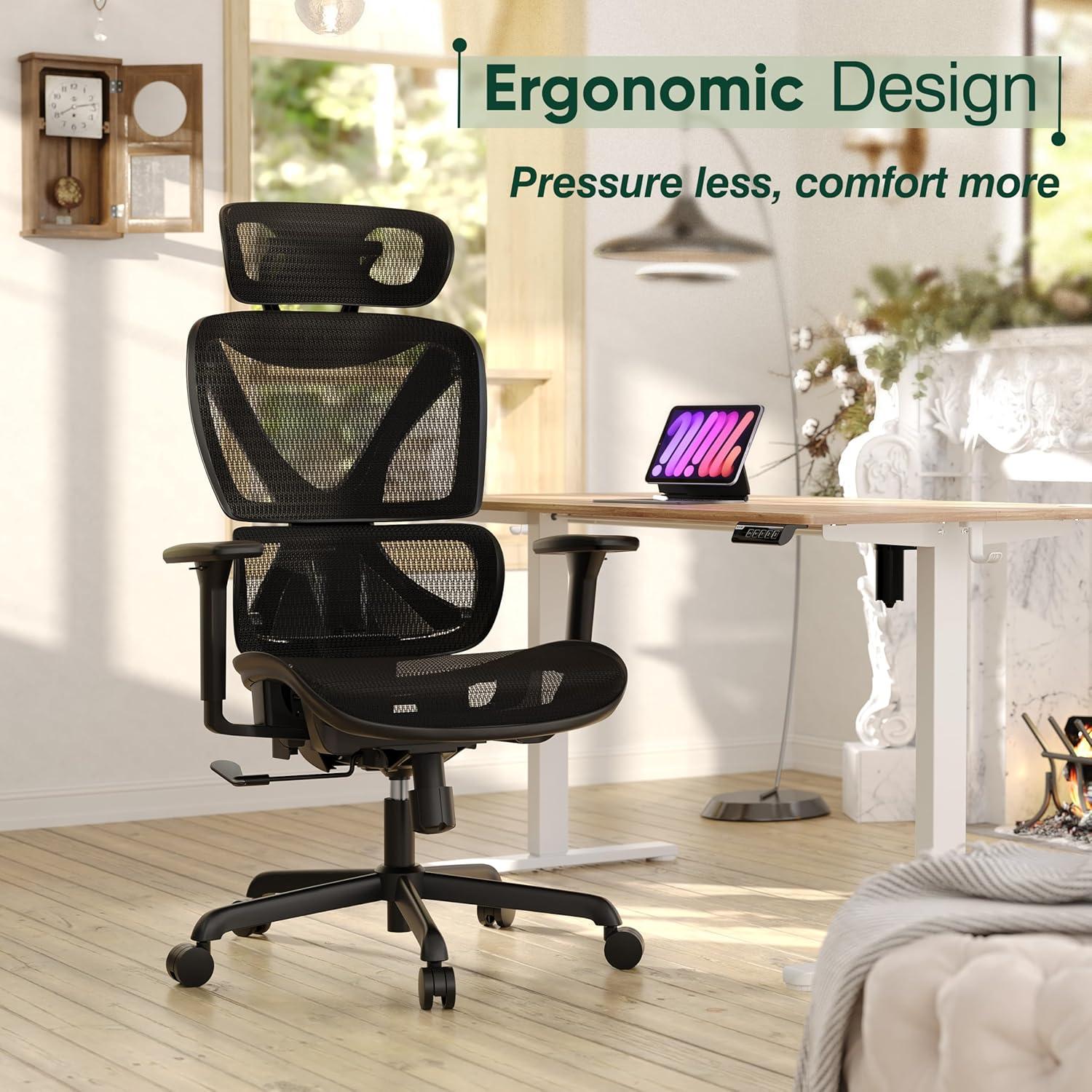 imageGABRYLLY Ergonomic Office Chair Big and Tall Mesh Chair with Lumbar Support 3D armrest 215 Rotation Adjustable Headrest ampamp Soft Seat Durable Computer Chair 350LBS for Work GamingBlack