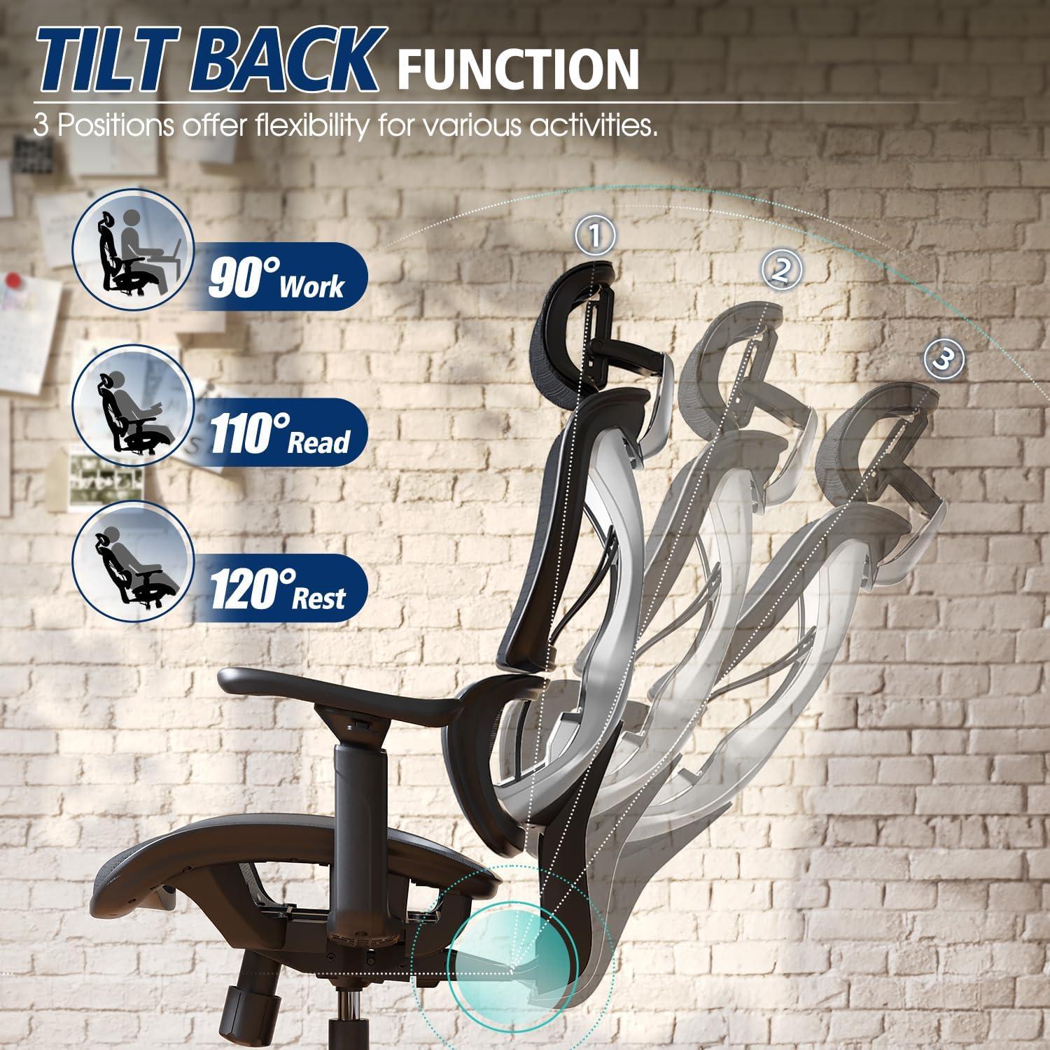 imageGABRYLLY Ergonomic Office Chair Big and Tall Mesh Chair with Lumbar Support 3D armrest 215 Rotation Adjustable Headrest ampamp Soft Seat Durable Computer Chair 350LBS for Work GamingBlack