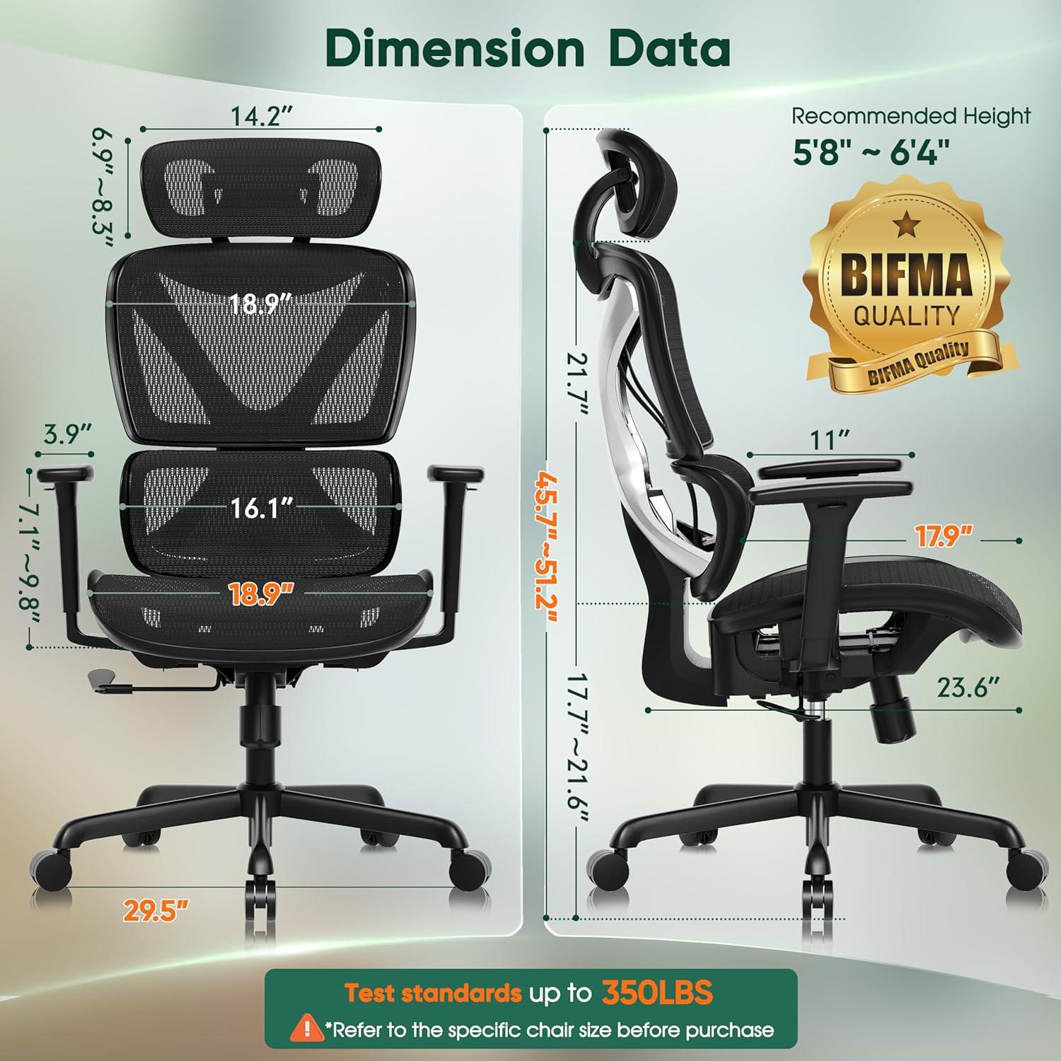 imageGABRYLLY Ergonomic Office Chair Big and Tall Mesh Chair with Lumbar Support 3D armrest 215 Rotation Adjustable Headrest ampamp Soft Seat Durable Computer Chair 350LBS for Work GamingBlack