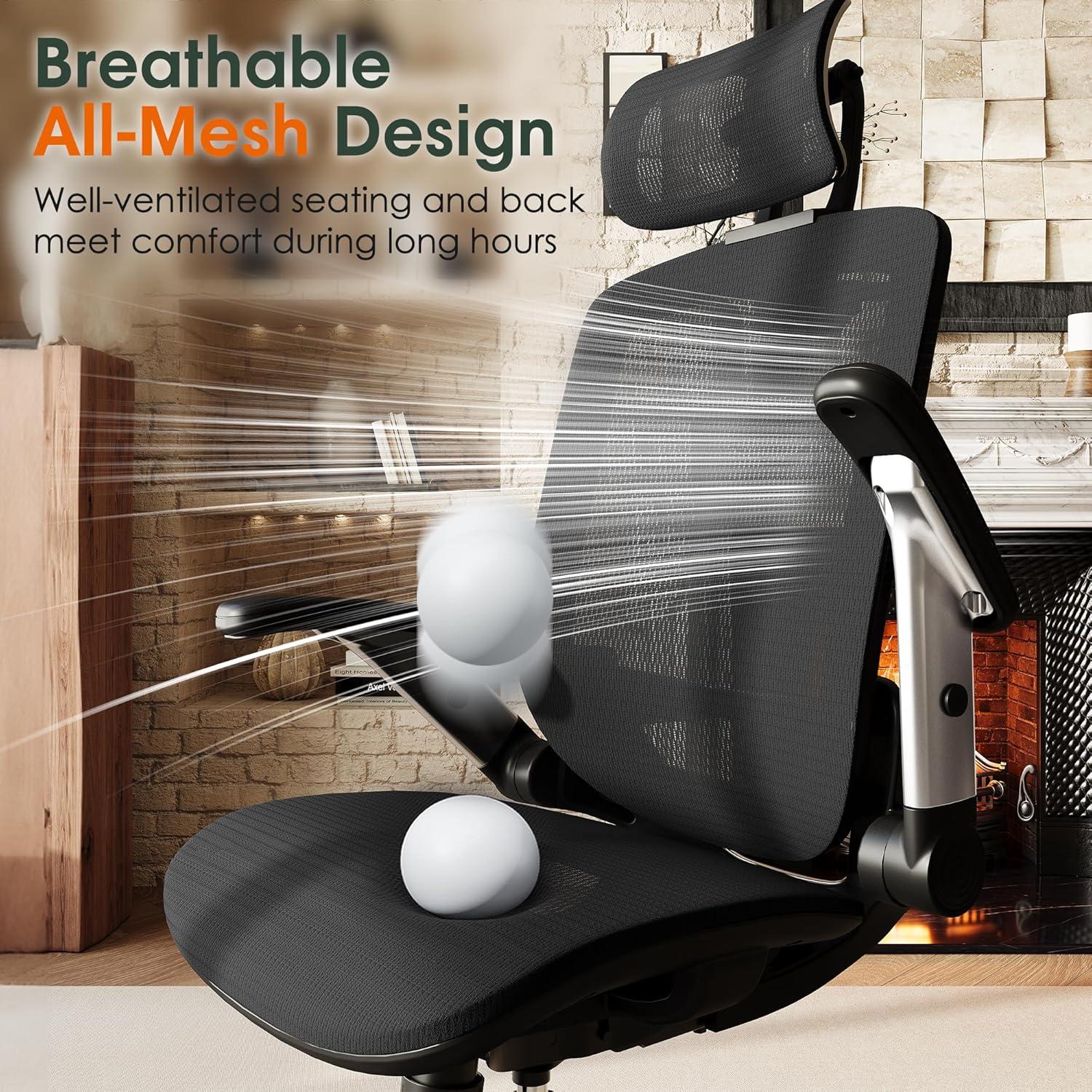 imageGABRYLLY Ergonomic Office Chair High Back Home Desk Chair with Headrest FlipUp Arms 90120 Tilt Lock and Wide Cushion Big and Tall Mesh Chairs for Man Woman Grey Task ChairBlack
