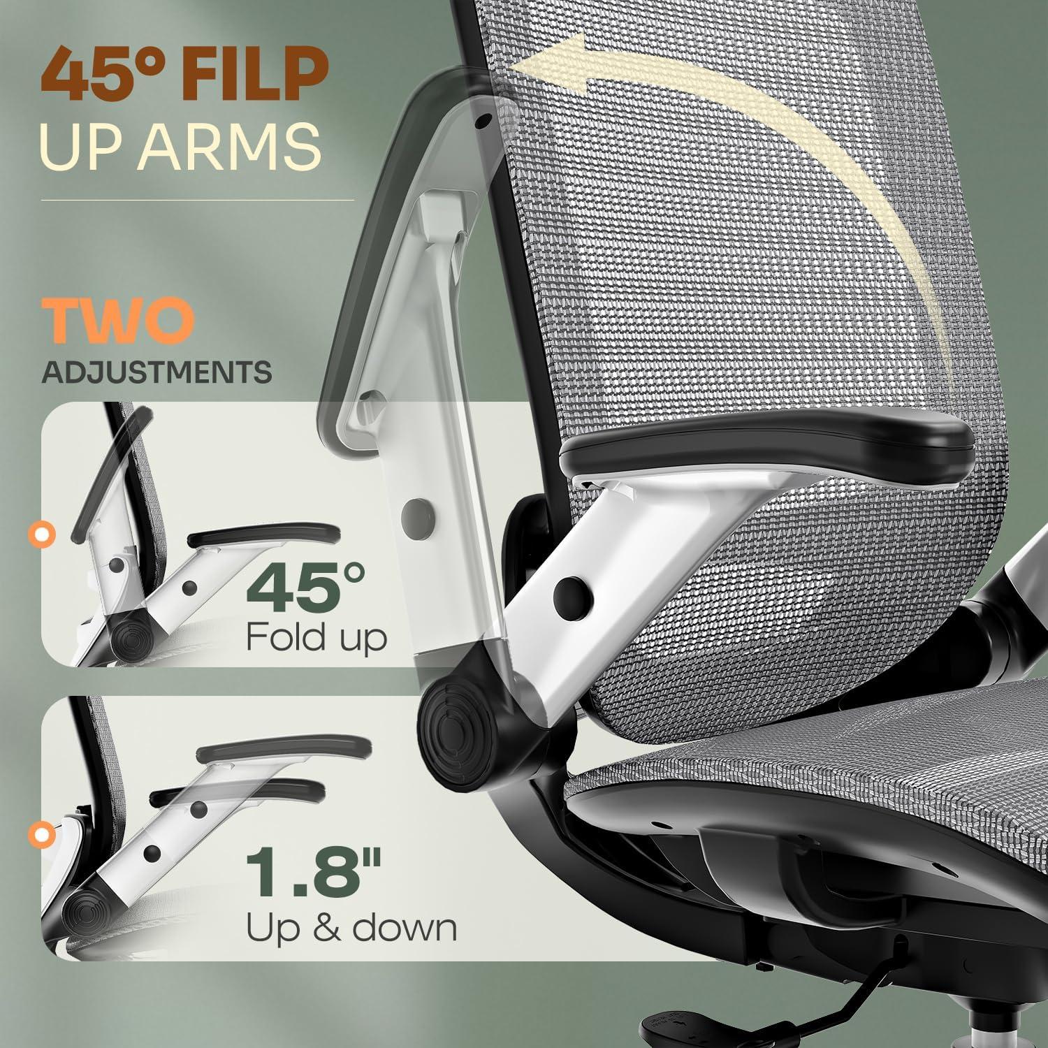 imageGABRYLLY Ergonomic Office Chair High Back Home Desk Chair with Headrest FlipUp Arms 90120 Tilt Lock and Wide Cushion Big and Tall Mesh Chairs for Man Woman Grey Task ChairGrey