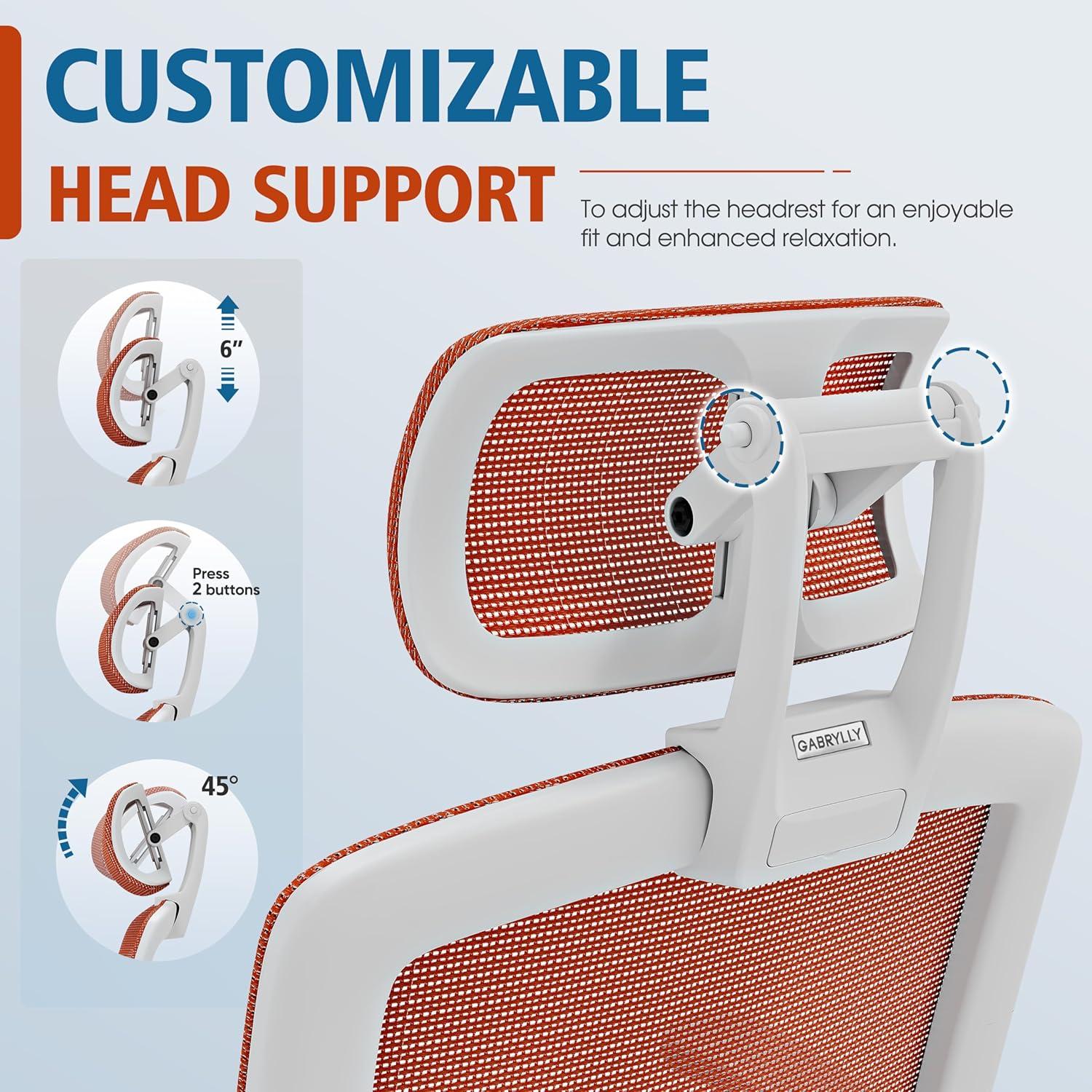 imageGABRYLLY Ergonomic Office Chair High Back Home Desk Chair with Headrest FlipUp Arms 90120 Tilt Lock and Wide Cushion Big and Tall Mesh Chairs for Man Woman Grey Task ChairWhite Frame Orange Mesh