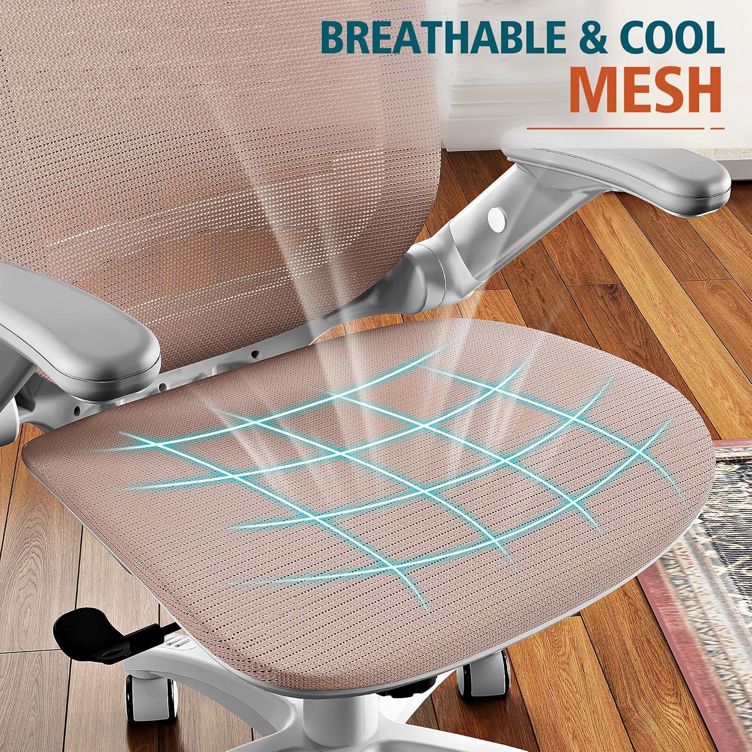 imageGABRYLLY Ergonomic Office Chair High Back Home Desk Chair with Headrest FlipUp Arms 90120 Tilt Lock and Wide Cushion Big and Tall Mesh Chairs for Man Woman Grey Task ChairWhite Frame Pink Mesh