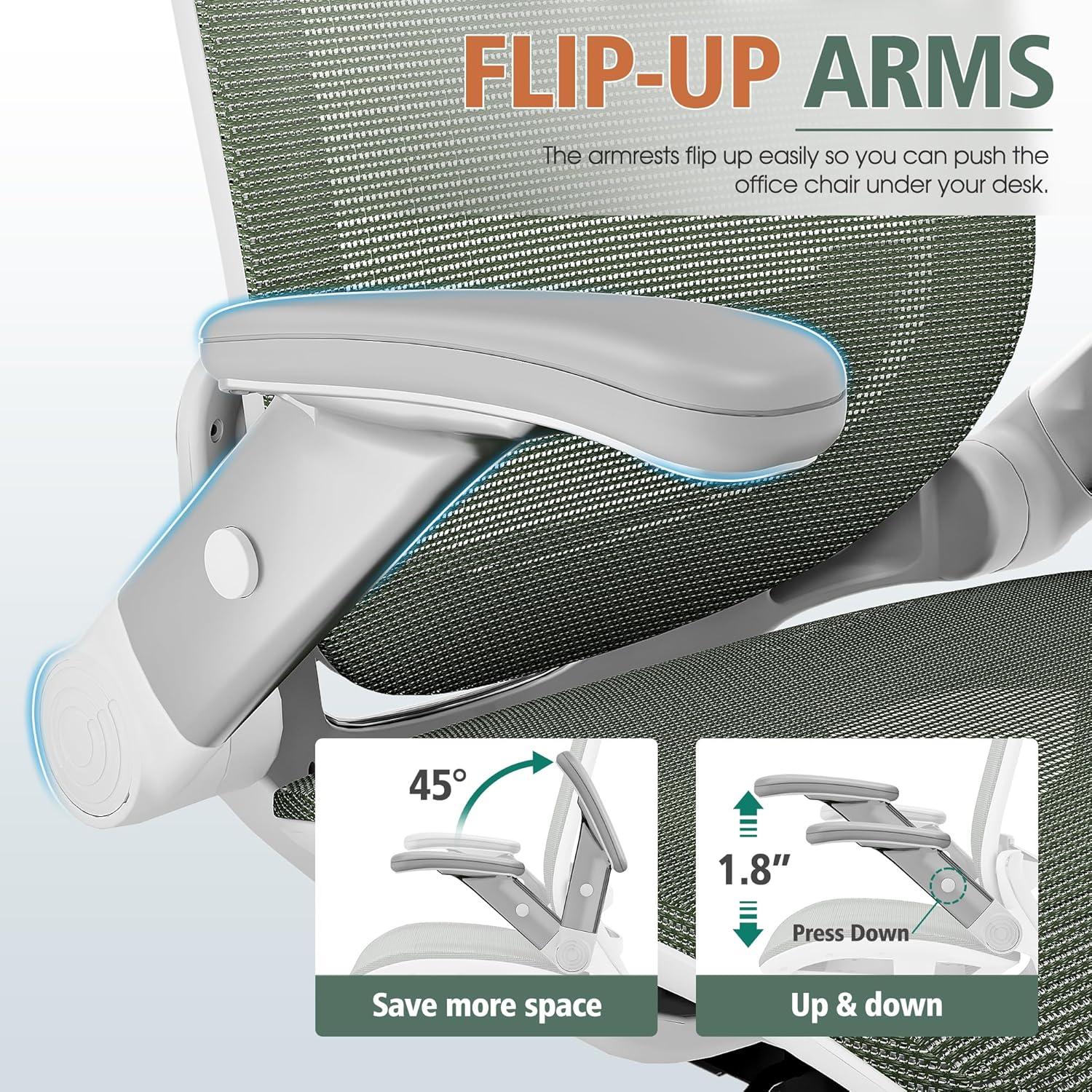 imageGABRYLLY Ergonomic Office Chair High Back Home Desk Chair with Headrest FlipUp Arms 90120 Tilt Lock and Wide Cushion Big and Tall Mesh Chairs for Man Woman Grey Task ChairWhite Frame Olive Green Mesh