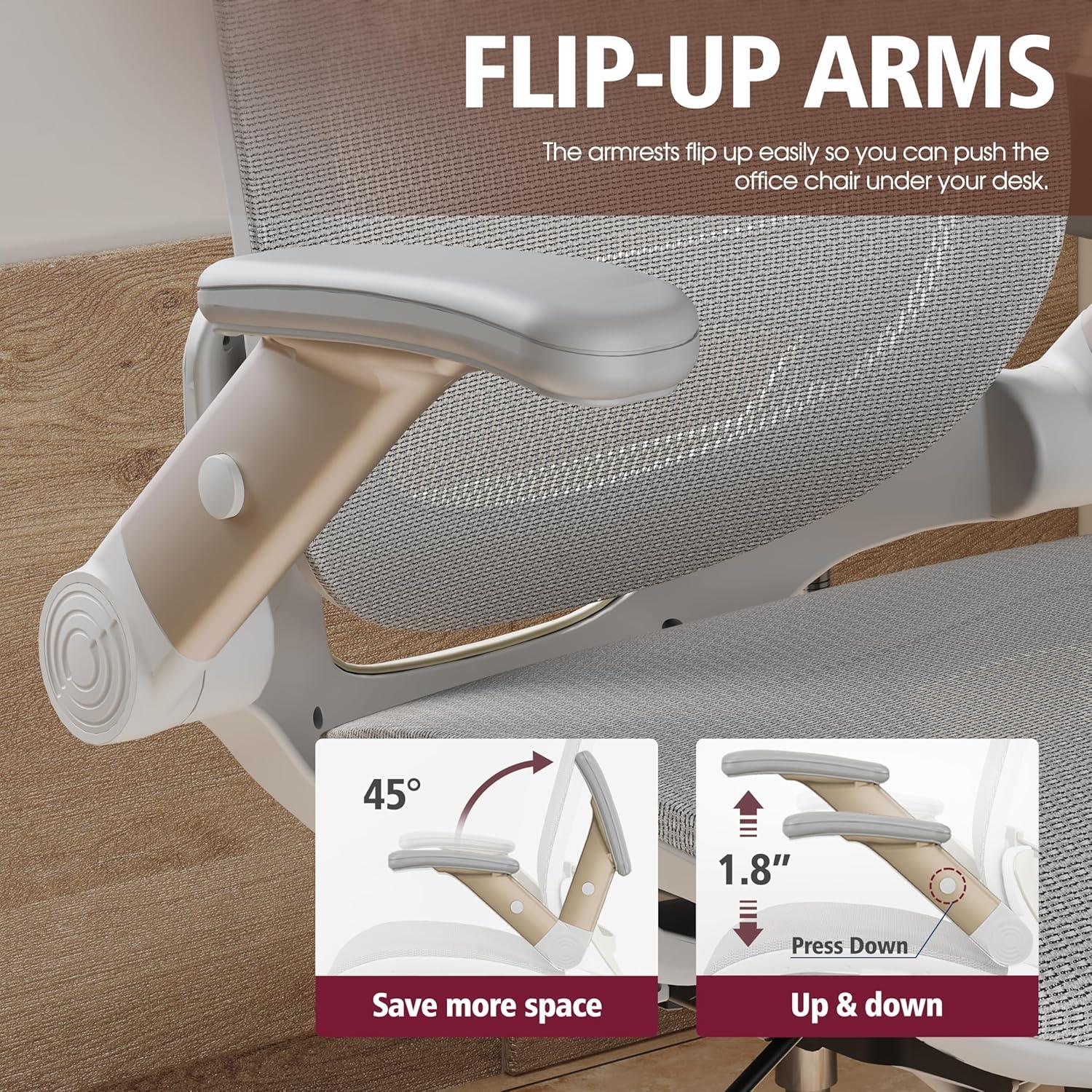 imageGABRYLLY Ergonomic Office Chair High Back Home Desk Chair with Headrest FlipUp Arms 90120 Tilt Lock and Wide Cushion Big and Tall Mesh Chairs for Man Woman Grey Task ChairWhite Frame Black With Subtle White Undertones Mesh