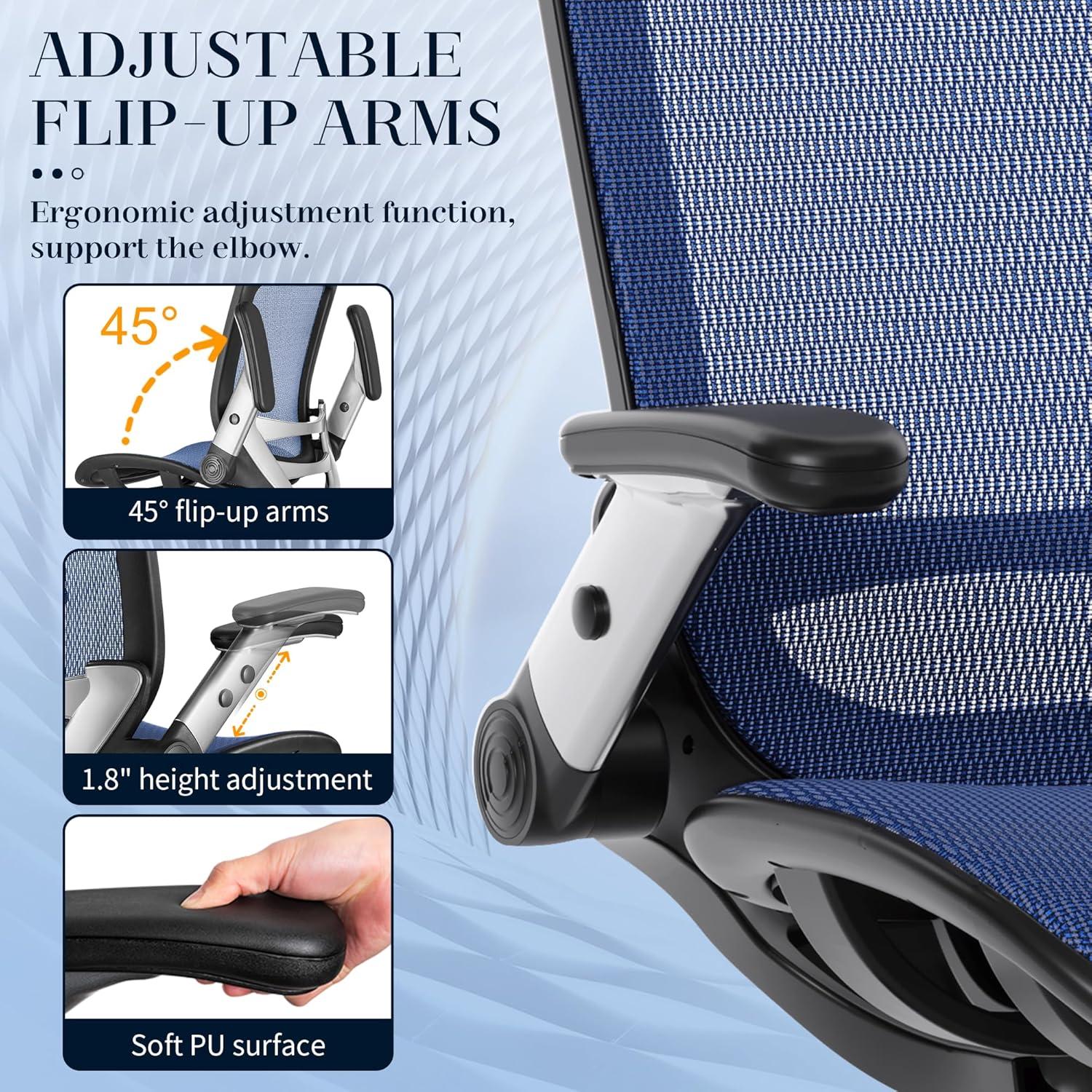 imageGABRYLLY Ergonomic Office Chair High Back Home Desk Chair with Headrest FlipUp Arms 90120 Tilt Lock and Wide Cushion Big and Tall Mesh Chairs for Man Woman Grey Task ChairNavy Blue