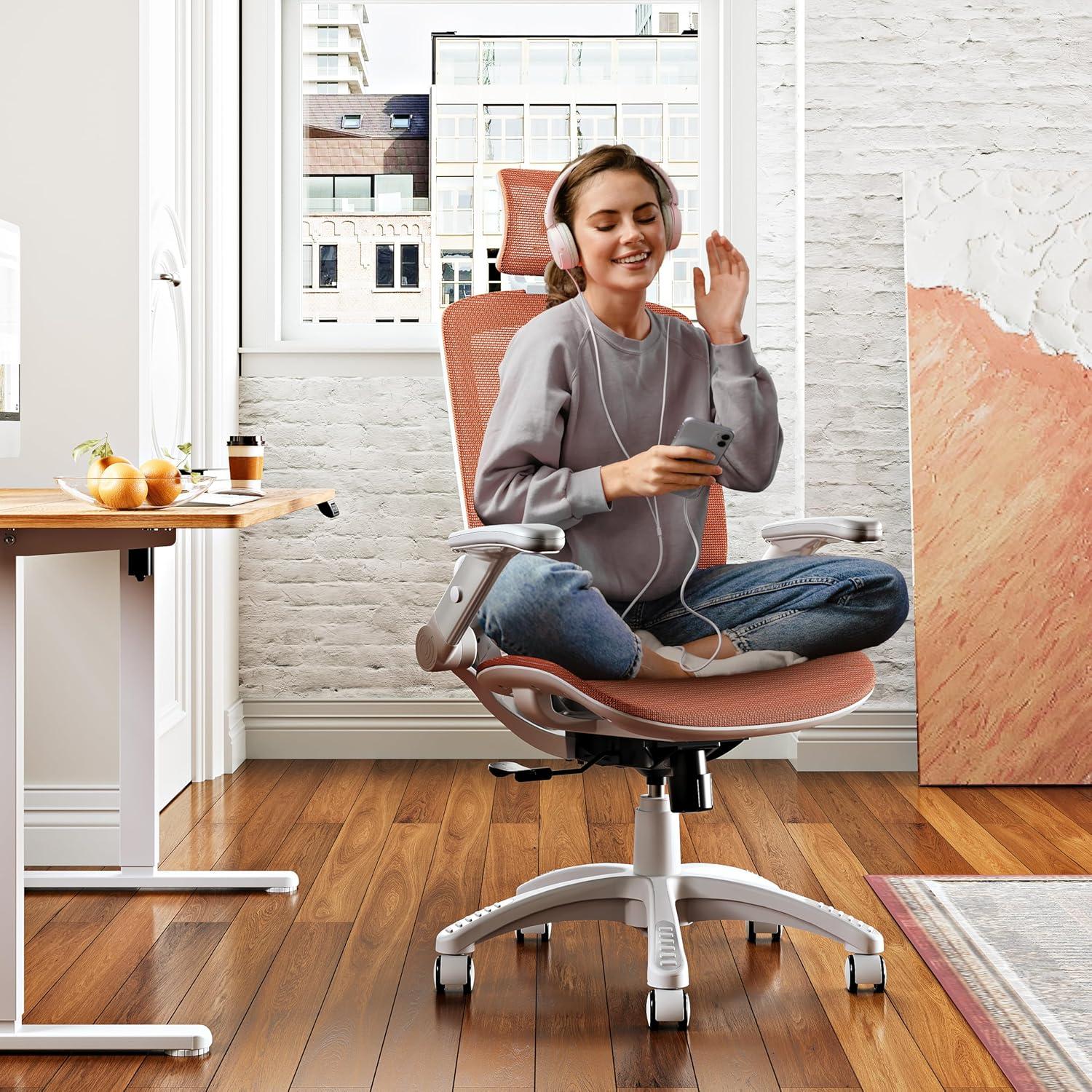 imageGABRYLLY Ergonomic Office Chair High Back Home Desk Chair with Headrest FlipUp Arms 90120 Tilt Lock and Wide Cushion Big and Tall Mesh Chairs for Man Woman Grey Task ChairWhite Frame Orange Mesh