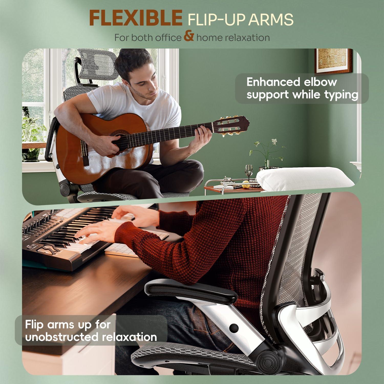 imageGABRYLLY Ergonomic Office Chair High Back Home Desk Chair with Headrest FlipUp Arms 90120 Tilt Lock and Wide Cushion Big and Tall Mesh Chairs for Man Woman Grey Task ChairGrey