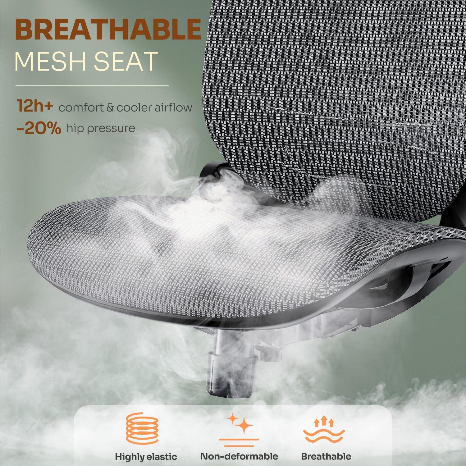 imageGABRYLLY Ergonomic Office Chair High Back Home Desk Chair with Headrest FlipUp Arms 90120 Tilt Lock and Wide Cushion Big and Tall Mesh Chairs for Man Woman Grey Task ChairGrey