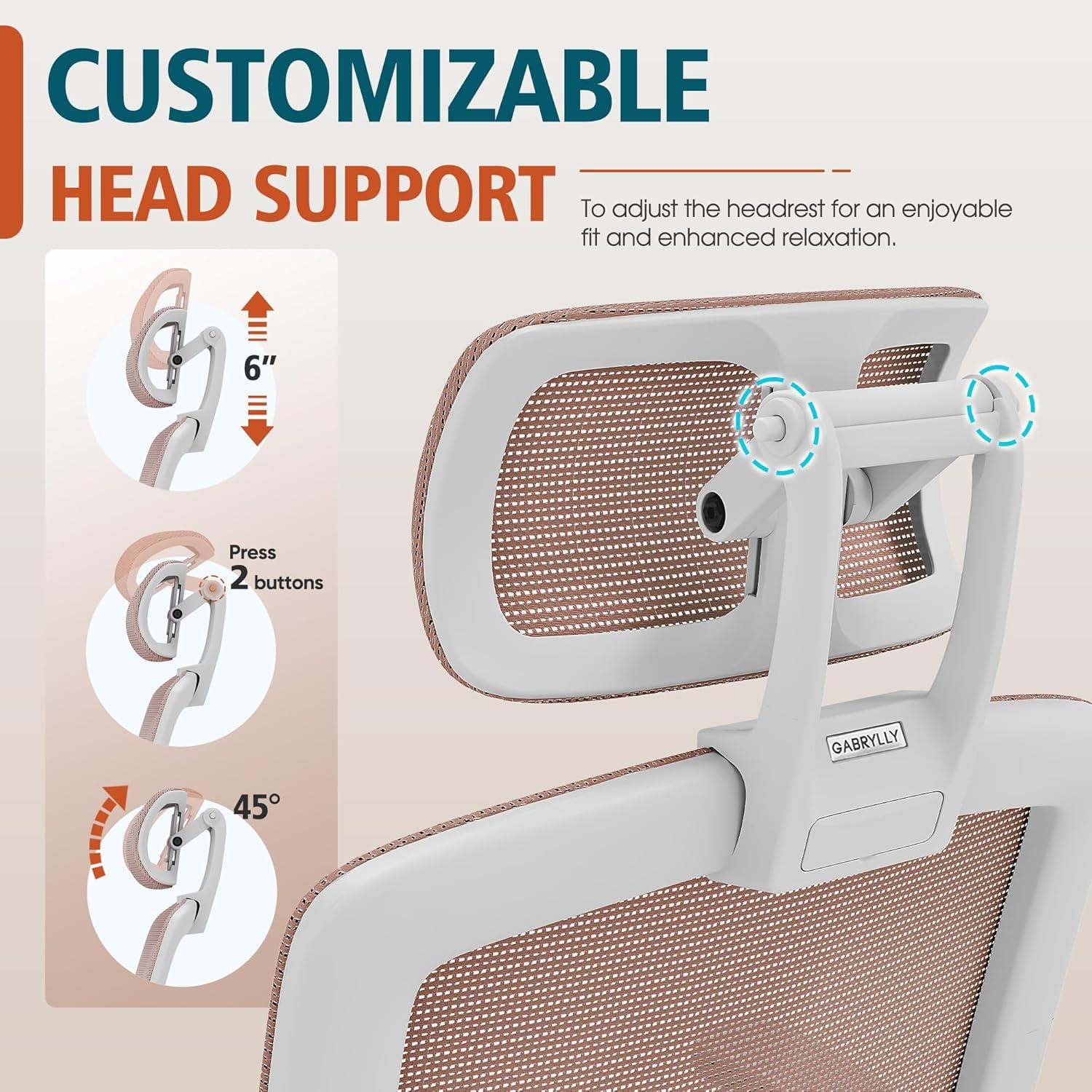 imageGABRYLLY Ergonomic Office Chair High Back Home Desk Chair with Headrest FlipUp Arms 90120 Tilt Lock and Wide Cushion Big and Tall Mesh Chairs for Man Woman Grey Task ChairWhite Frame Pink Mesh