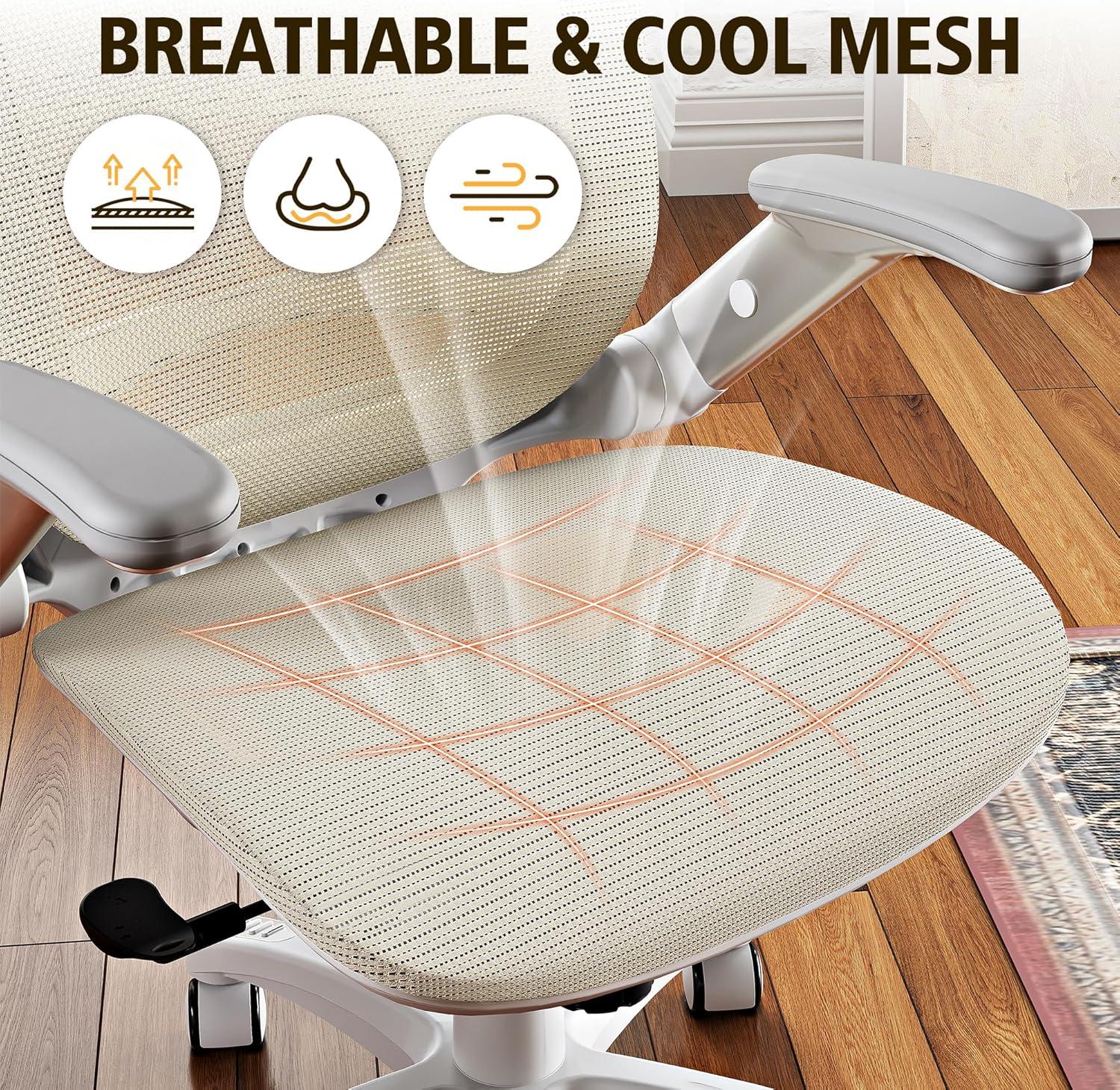 imageGABRYLLY Ergonomic Office Chair High Back Home Desk Chair with Headrest FlipUp Arms 90120 Tilt Lock and Wide Cushion Big and Tall Mesh Chairs for Man Woman Grey Task ChairWhite Frame Beige Mesh