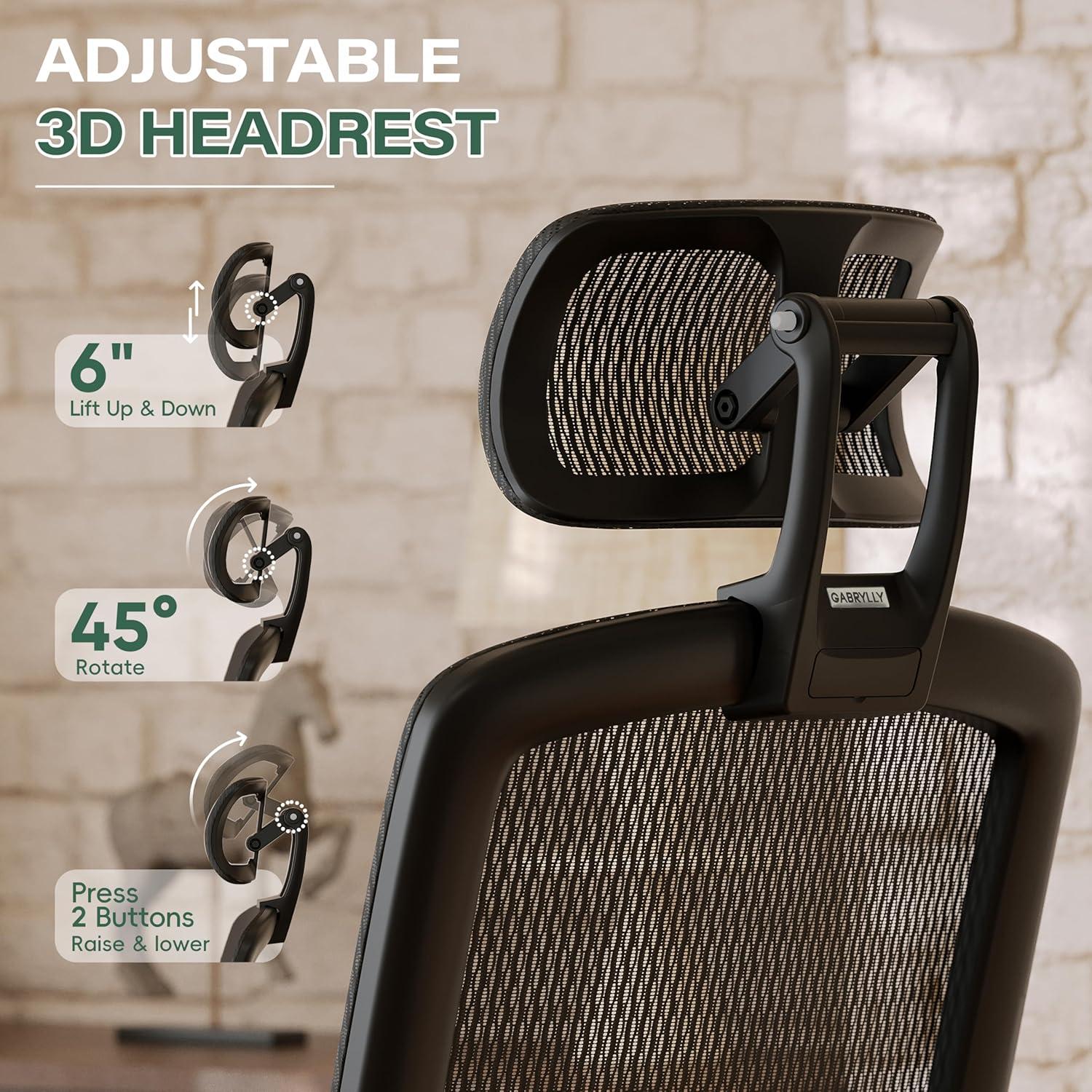 imageGABRYLLY Ergonomic Office Chair High Back Home Desk Chair with Headrest FlipUp Arms 90120 Tilt Lock and Wide Cushion Big and Tall Mesh Chairs for Man Woman Grey Task ChairObsidian Black