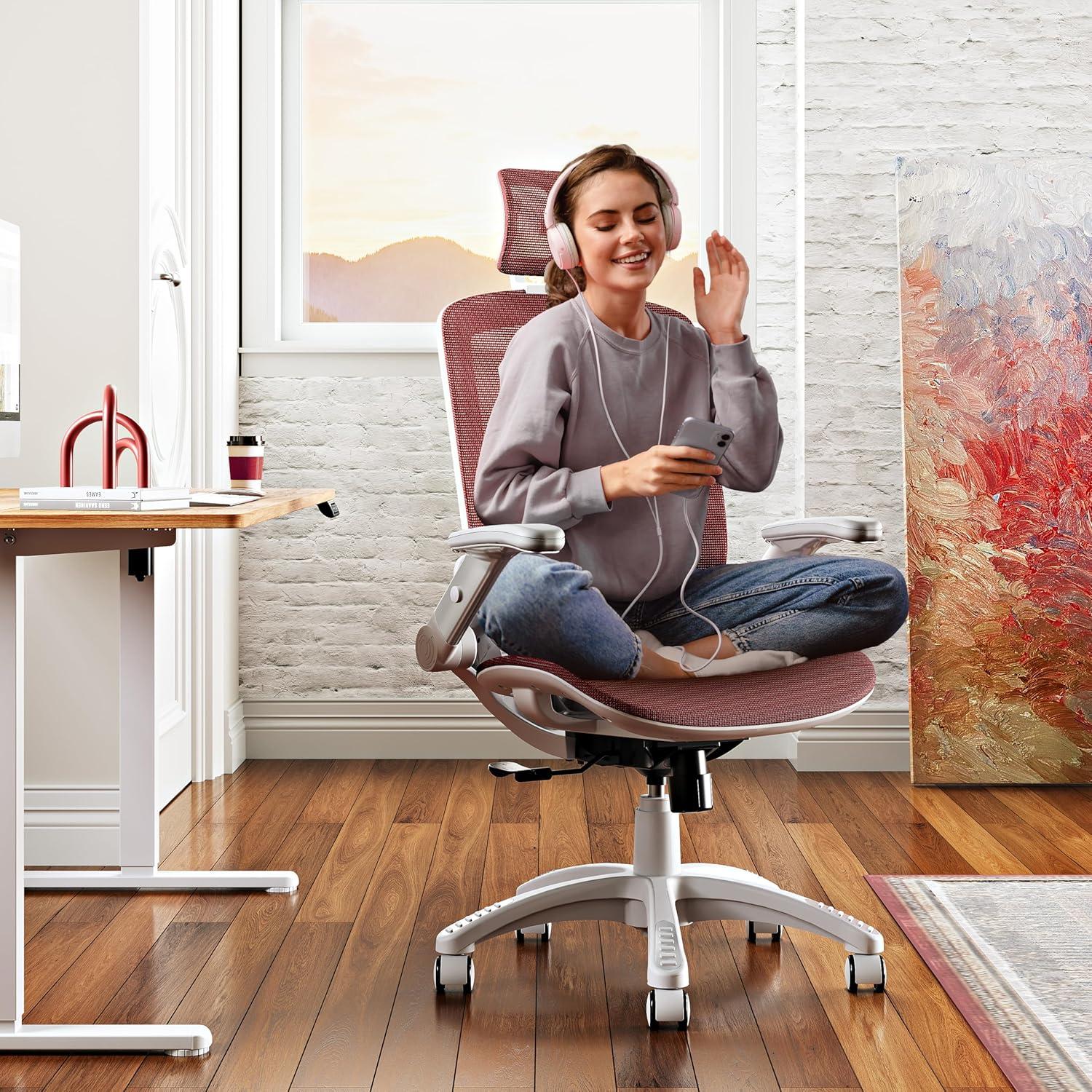 imageGABRYLLY Ergonomic Office Chair High Back Home Desk Chair with Headrest FlipUp Arms 90120 Tilt Lock and Wide Cushion Big and Tall Mesh Chairs for Man Woman Grey Task ChairWhite Frame Red Mesh