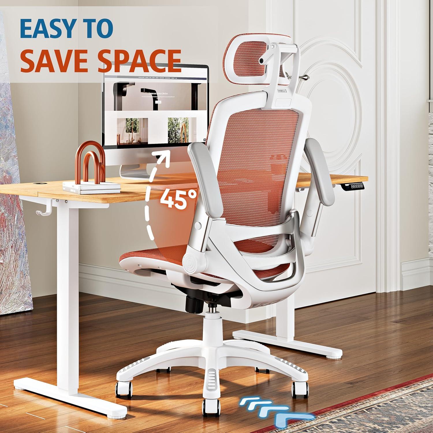imageGABRYLLY Ergonomic Office Chair High Back Home Desk Chair with Headrest FlipUp Arms 90120 Tilt Lock and Wide Cushion Big and Tall Mesh Chairs for Man Woman Grey Task ChairWhite Frame Orange Mesh