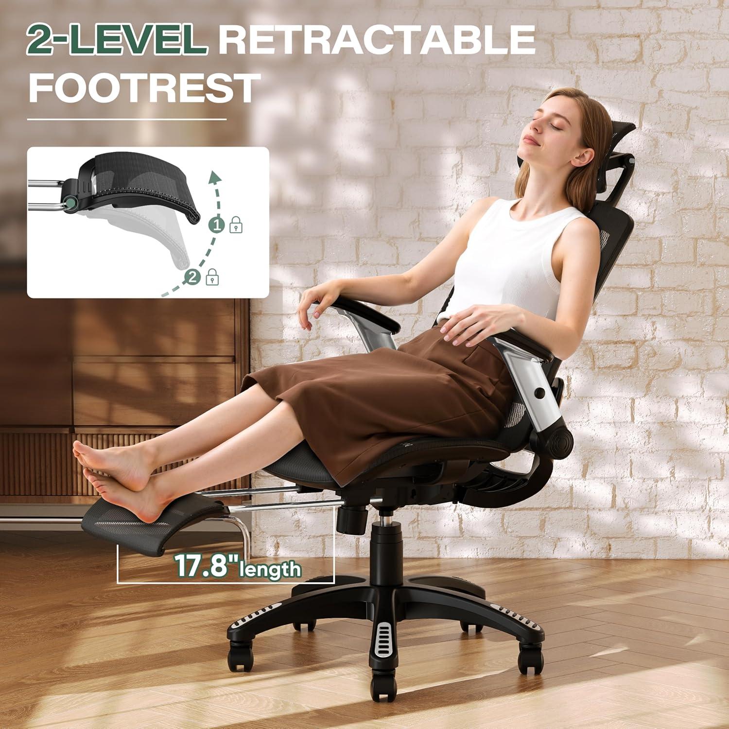 imageGABRYLLY Ergonomic Office Chair High Back Home Desk Chair with Headrest FlipUp Arms 90120 Tilt Lock and Wide Cushion Big and Tall Mesh Chairs for Man Woman Grey Task ChairObsidian Black