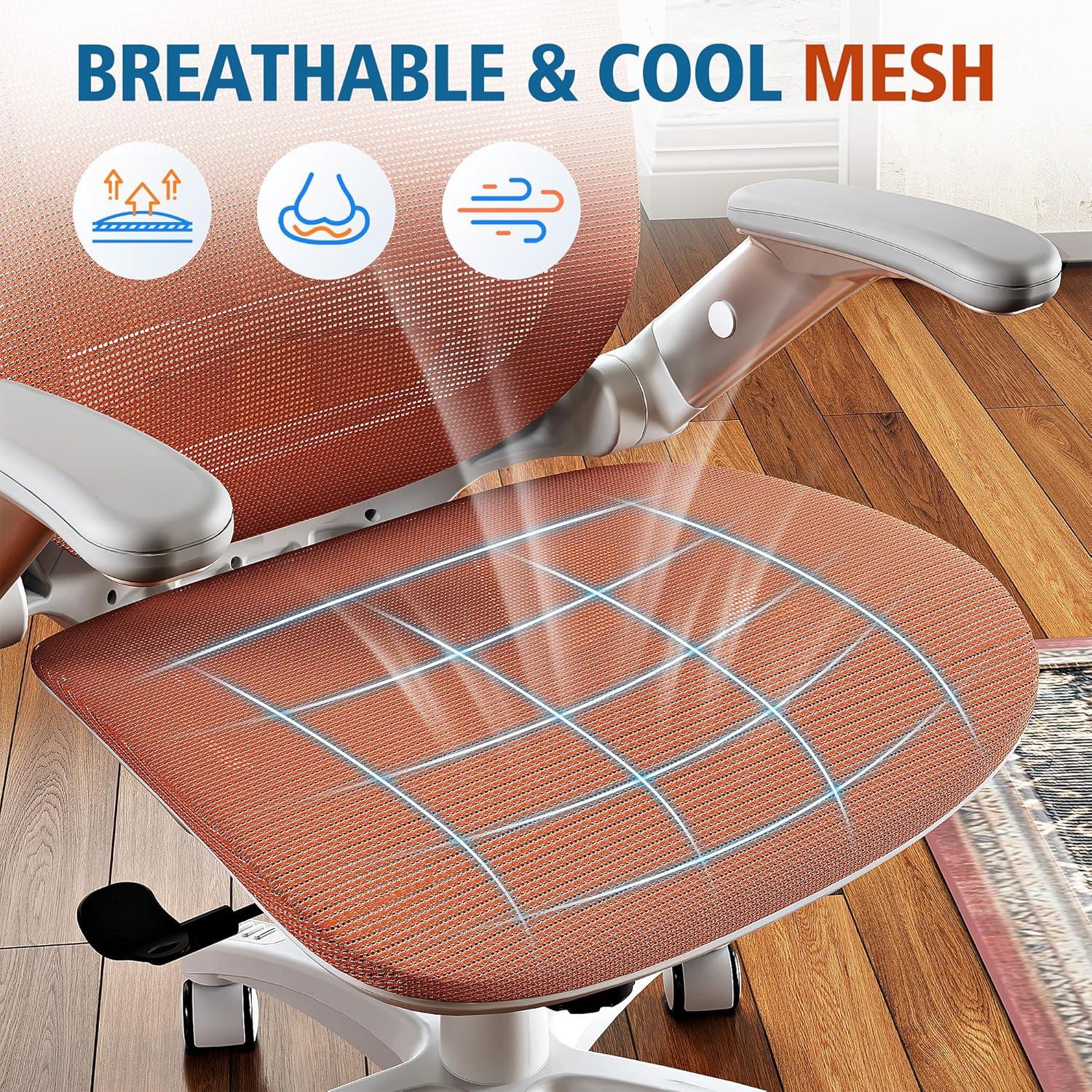 imageGABRYLLY Ergonomic Office Chair High Back Home Desk Chair with Headrest FlipUp Arms 90120 Tilt Lock and Wide Cushion Big and Tall Mesh Chairs for Man Woman Grey Task ChairWhite Frame Orange Mesh