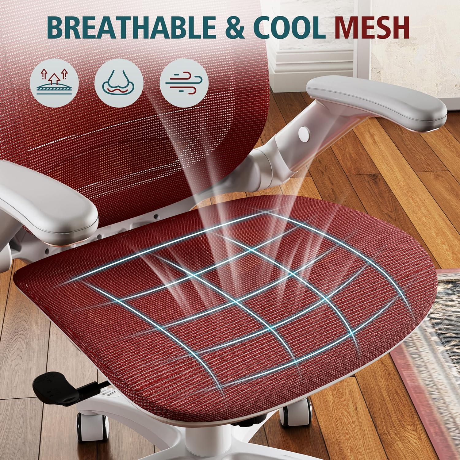 imageGABRYLLY Ergonomic Office Chair High Back Home Desk Chair with Headrest FlipUp Arms 90120 Tilt Lock and Wide Cushion Big and Tall Mesh Chairs for Man Woman Grey Task ChairWhite Frame Red Mesh