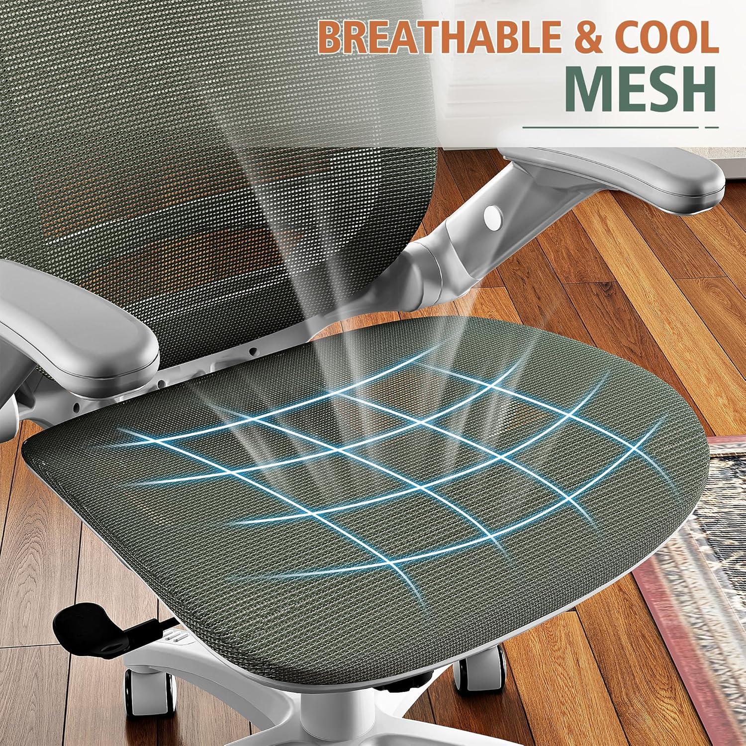 imageGABRYLLY Ergonomic Office Chair High Back Home Desk Chair with Headrest FlipUp Arms 90120 Tilt Lock and Wide Cushion Big and Tall Mesh Chairs for Man Woman Grey Task ChairWhite Frame Olive Green Mesh