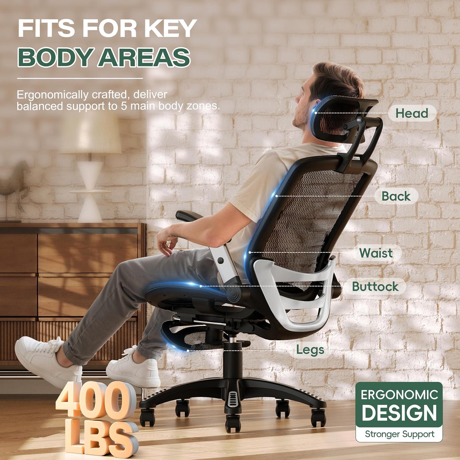 imageGABRYLLY Ergonomic Office Chair High Back Home Desk Chair with Headrest FlipUp Arms 90120 Tilt Lock and Wide Cushion Big and Tall Mesh Chairs for Man Woman Grey Task ChairObsidian Black