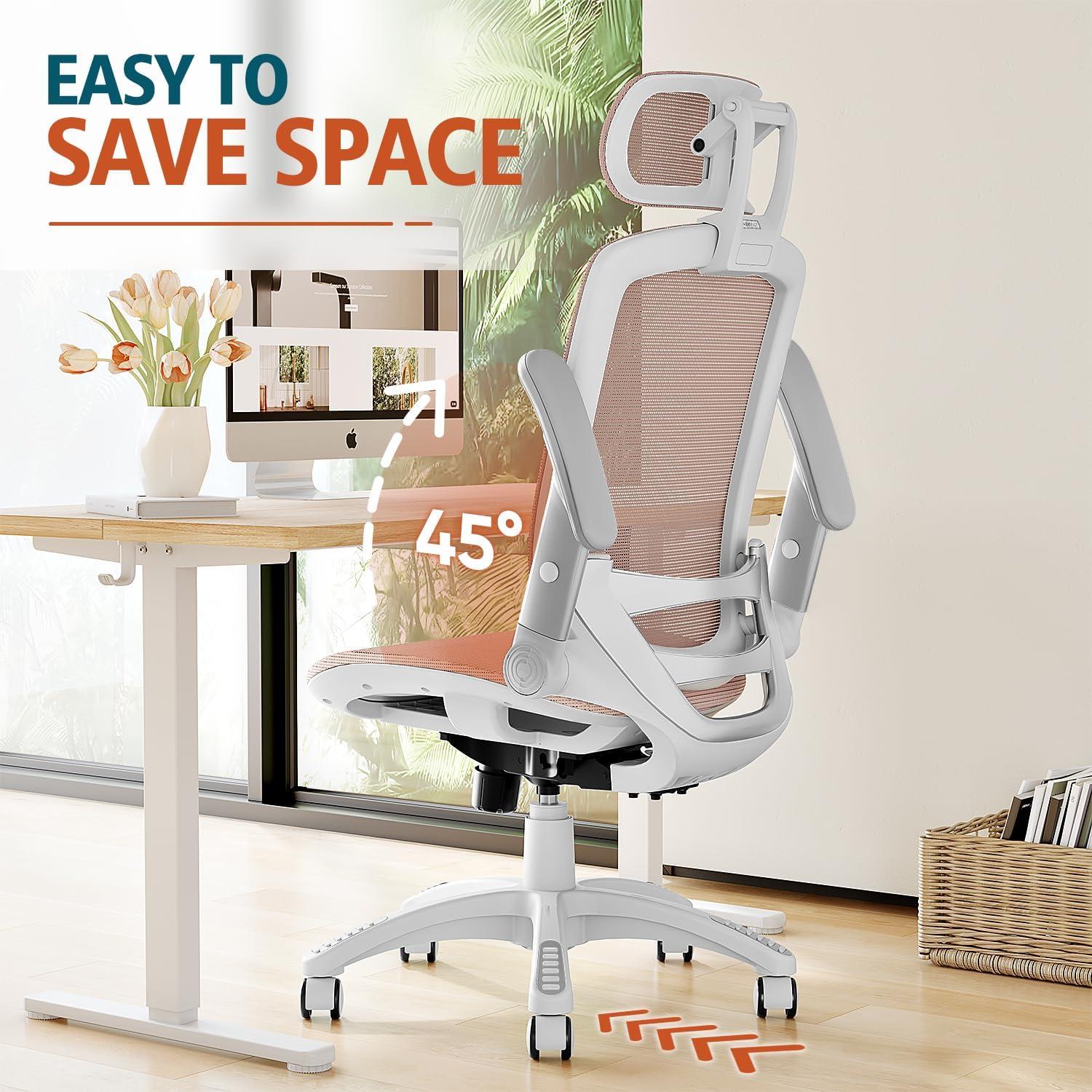 imageGABRYLLY Ergonomic Office Chair High Back Home Desk Chair with Headrest FlipUp Arms 90120 Tilt Lock and Wide Cushion Big and Tall Mesh Chairs for Man Woman Grey Task ChairWhite Frame Pink Mesh