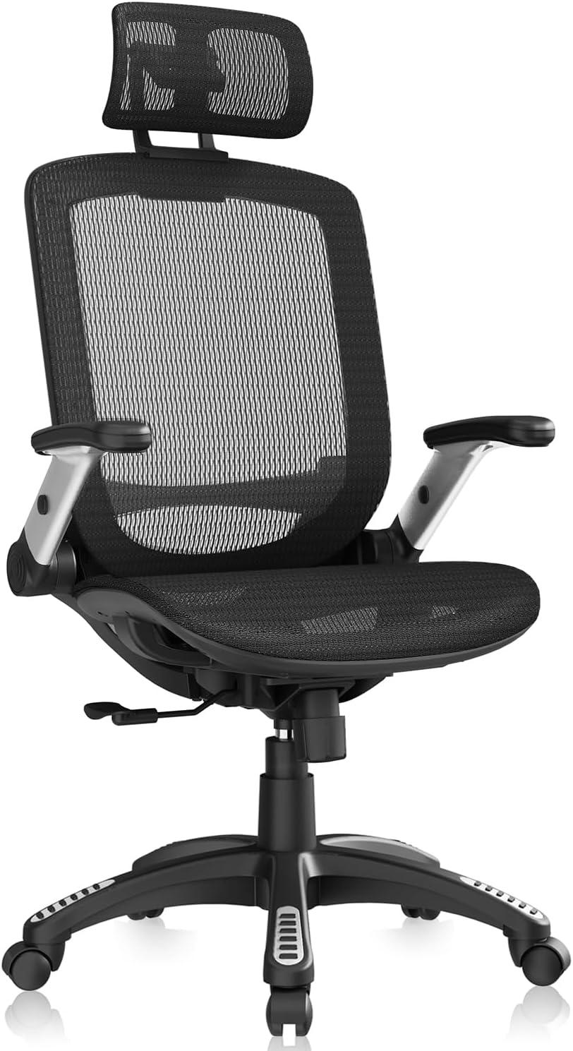 imageGABRYLLY Ergonomic Office Chair High Back Home Desk Chair with Headrest FlipUp Arms 90120 Tilt Lock and Wide Cushion Big and Tall Mesh Chairs for Man Woman Grey Task ChairBlack