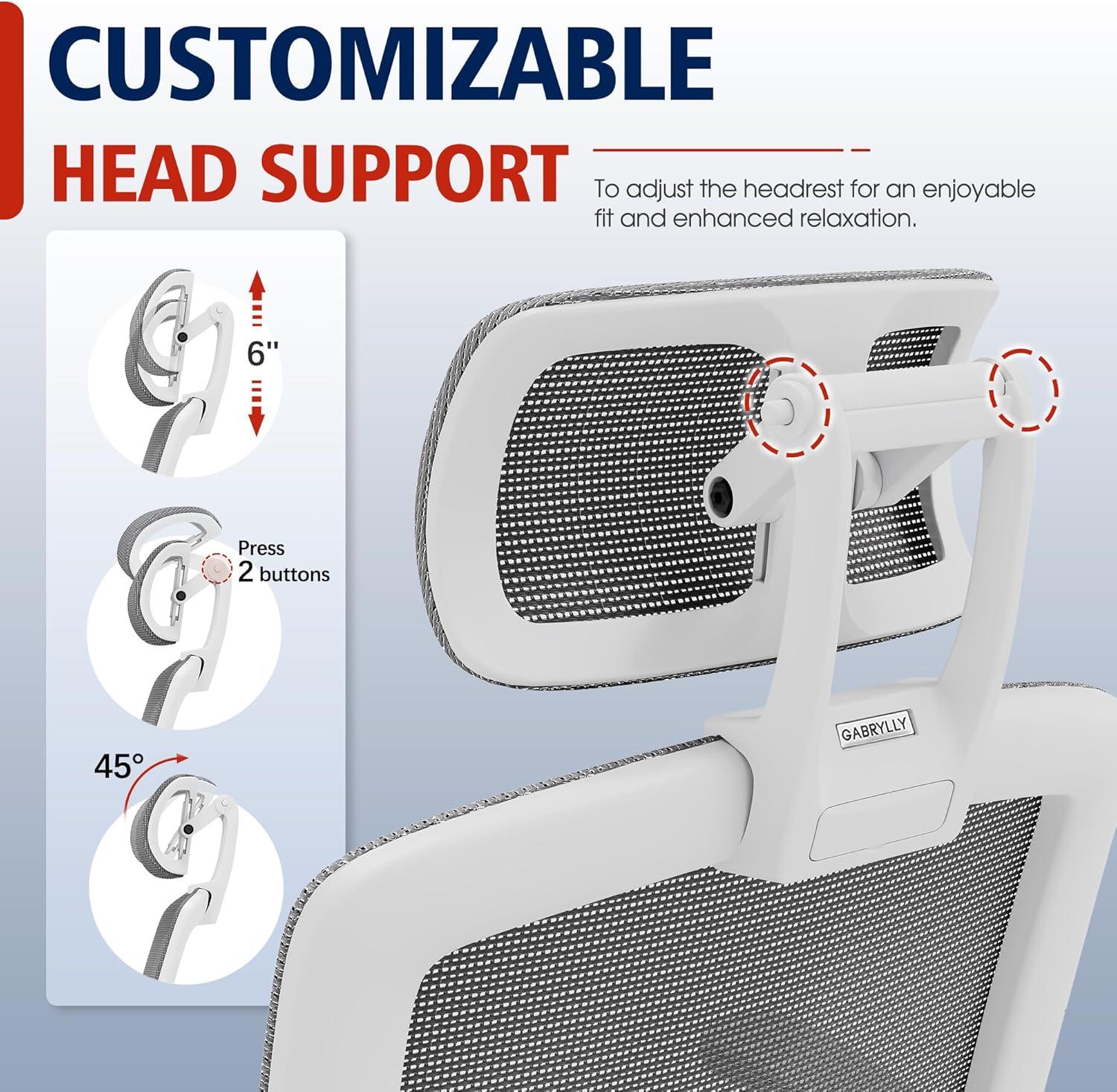 imageGABRYLLY Ergonomic Office Chair High Back Home Desk Chair with Headrest FlipUp Arms 90120 Tilt Lock and Wide Cushion Big and Tall Mesh Chairs for Man Woman Grey Task ChairWhite Frame Dark Grey Mesh