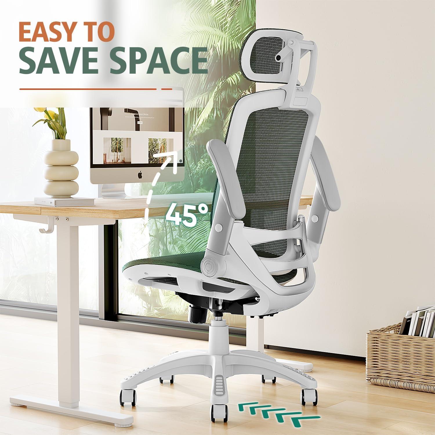 imageGABRYLLY Ergonomic Office Chair High Back Home Desk Chair with Headrest FlipUp Arms 90120 Tilt Lock and Wide Cushion Big and Tall Mesh Chairs for Man Woman Grey Task ChairWhite Frame Olive Green Mesh
