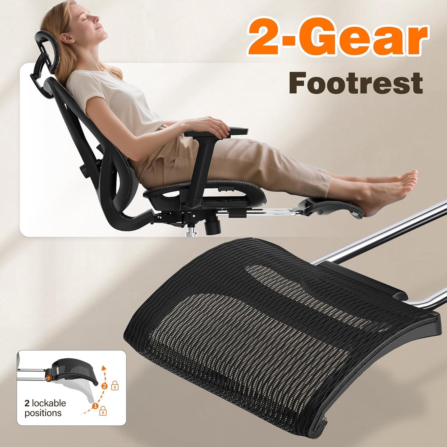imageGABRYLLY Ergonomic Office Chair with Footrest 135 Reclining Desk Chair with Adjustable Lumbar Support3D ArmrestHeadrest ampamp Large Steel Base 300LBS Heavy Duty Mesh ChairBlack