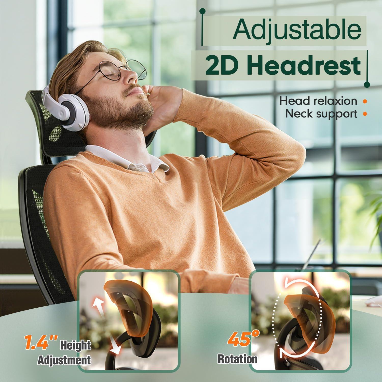 imageGABRYLLY Ergonomic Office Chair with Lumbar Support Big and Tall Mesh Chairs with Adjustable 3D Arms Headrest ampamp Soft Seat Large Desk Chair for Home GamingBlackBlack