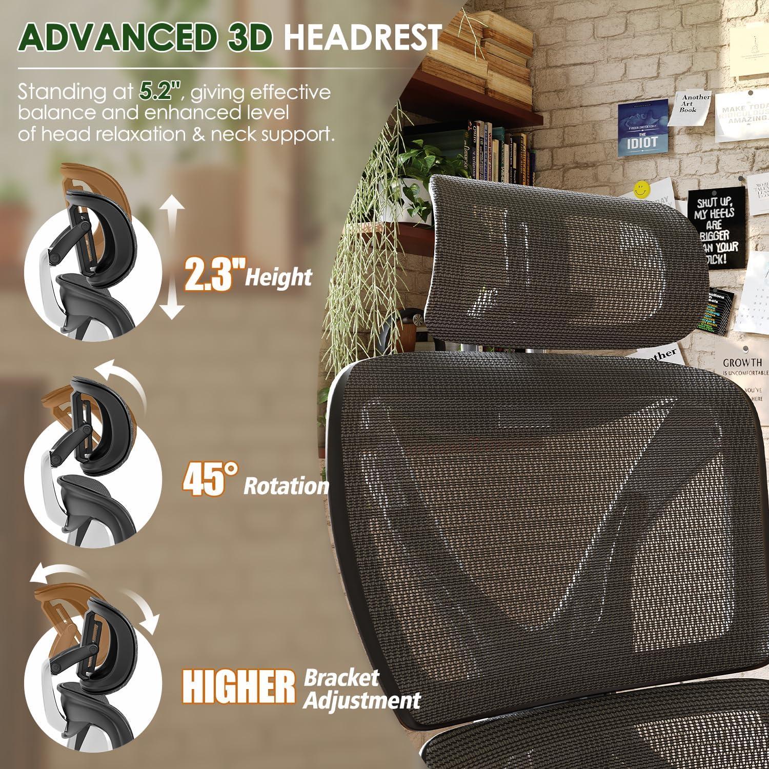 imageGABRYLLY Ergonomic Office Chair with Lumbar Support Big and Tall Mesh Chairs with Adjustable 3D Arms Headrest ampamp Soft Seat Large Desk Chair for Home GamingBlackGrey