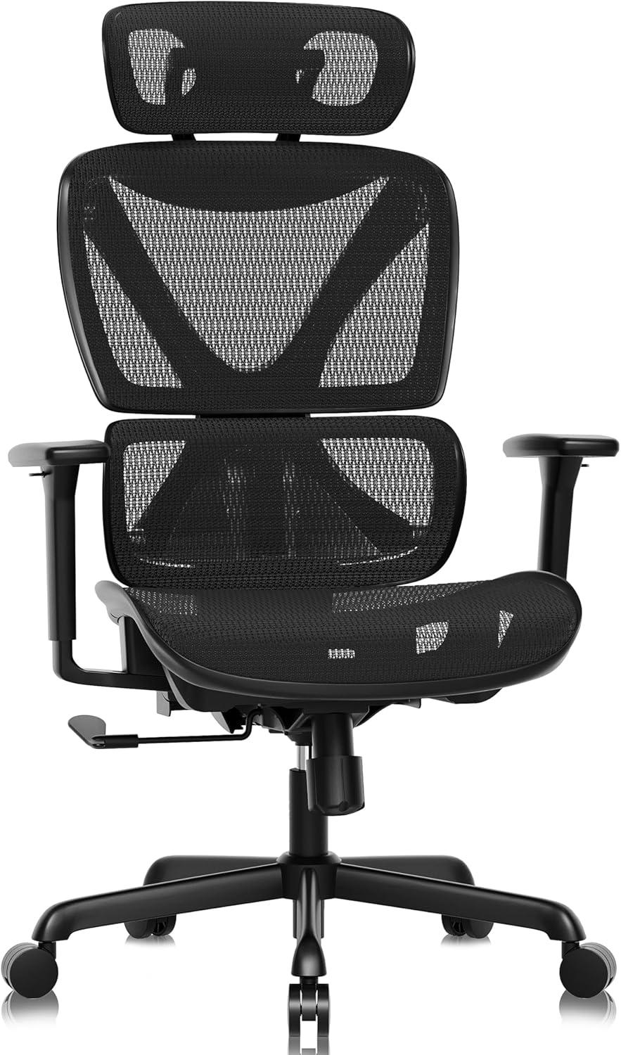 imageGABRYLLY Ergonomic Office Chair with Lumbar Support Big and Tall Mesh Chairs with Adjustable 3D Arms Headrest ampamp Soft Seat Large Desk Chair for Home GamingBlackBlack