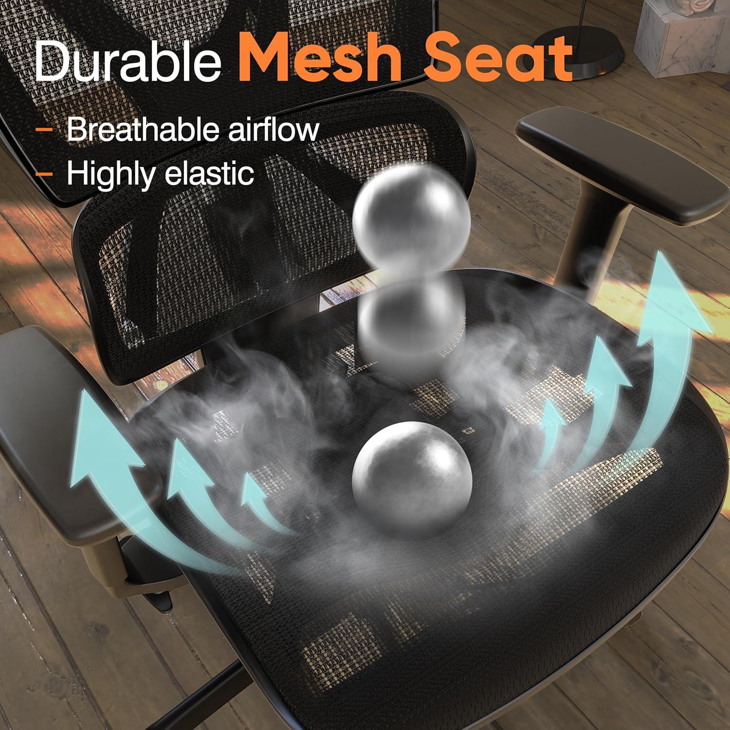 imageGABRYLLY Ergonomic Office Chair with Lumbar Support Big and Tall Mesh Chairs with Adjustable 3D Arms Headrest ampamp Soft Seat Large Desk Chair for Home GamingBlackBlack