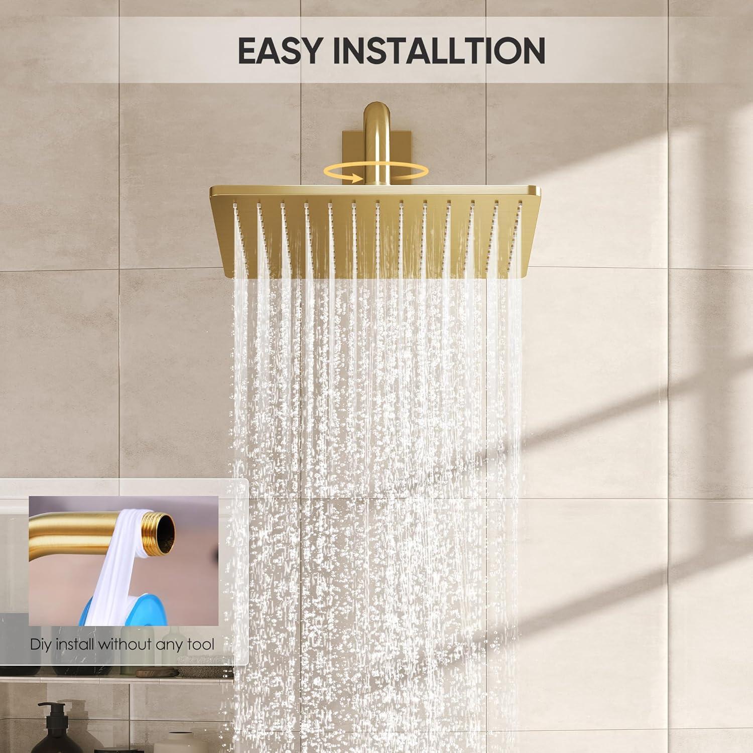 imageGabrylly 10quot Gold Shower Head 25 GPM Water Flow Ceiling Mount Rain Shower Head High Pressure Rainfall Showerheads Brushed Zirconium GoldBrushed Zirconium Gold