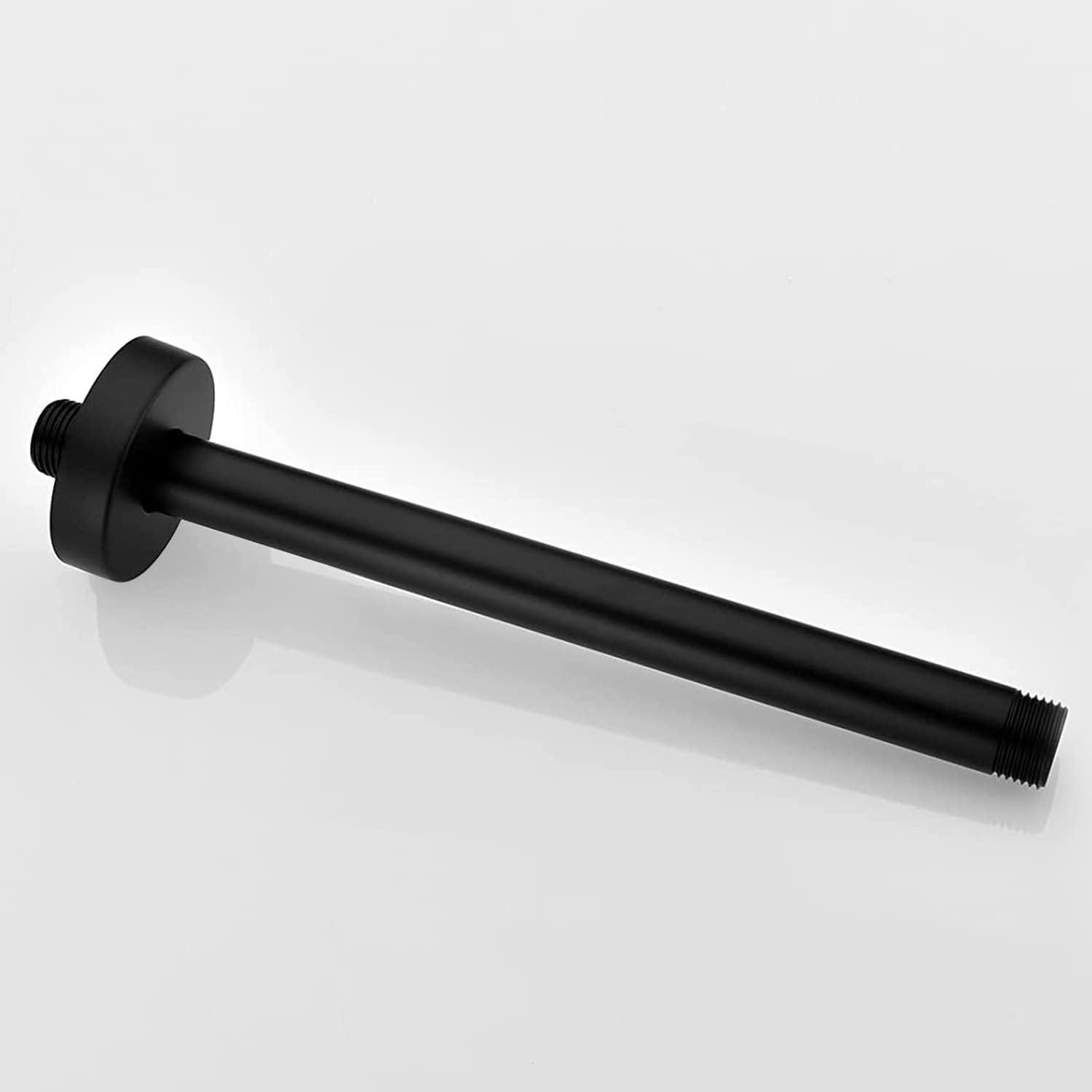 imageGabrylly 8 Inches Round Celing Shower Arm with Flange Solid Brass Matte black